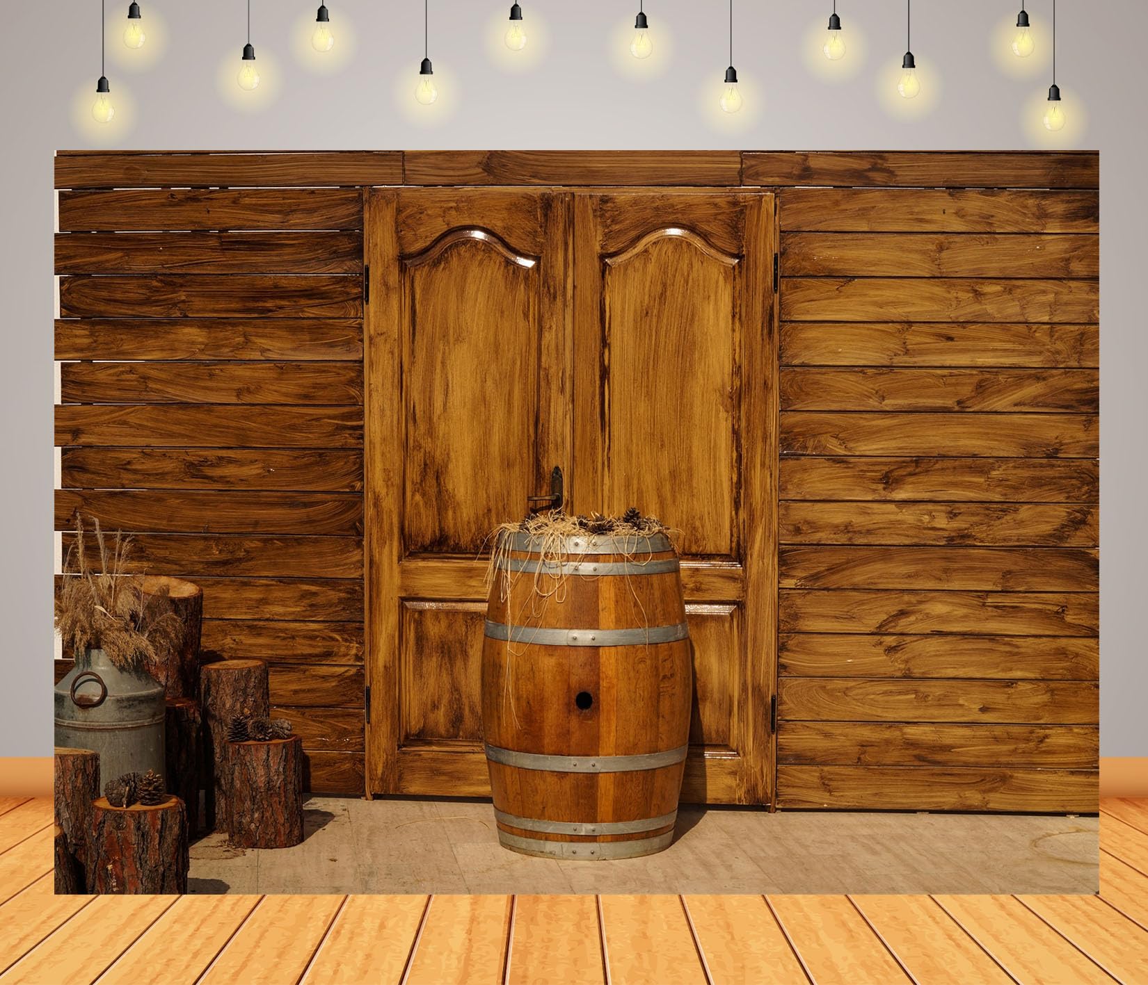 10x8FT (3x2.5m) Porta Rustica In Legno E Botte Sfondo Fotografico