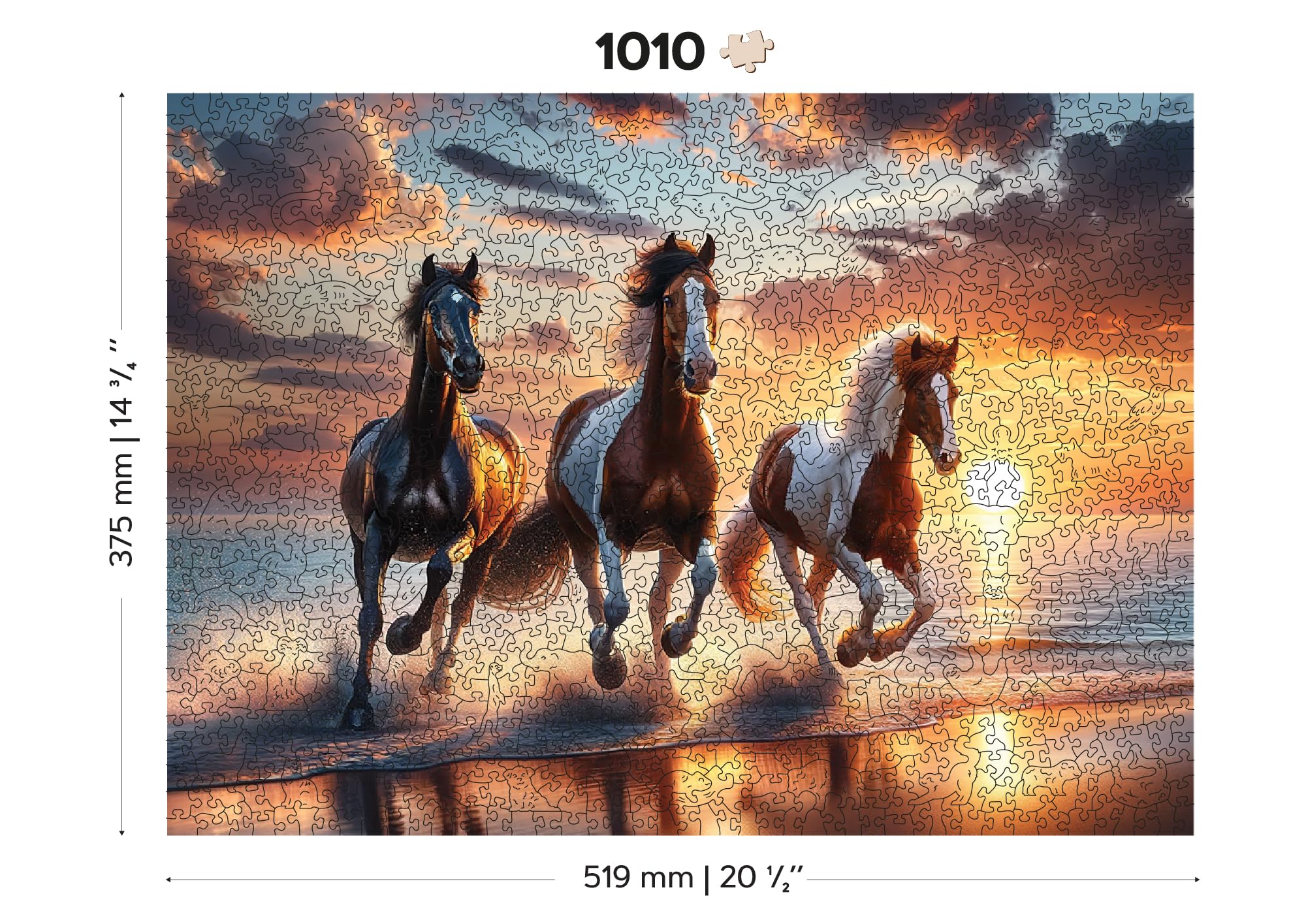 WOODEN.CITY Rompecabezas de Madera de 1000 Piezas, Caballos Salvajes en la Playa con 100 Piezas en Forma de Animal, 21.3 x 15.5 Pulgadas
