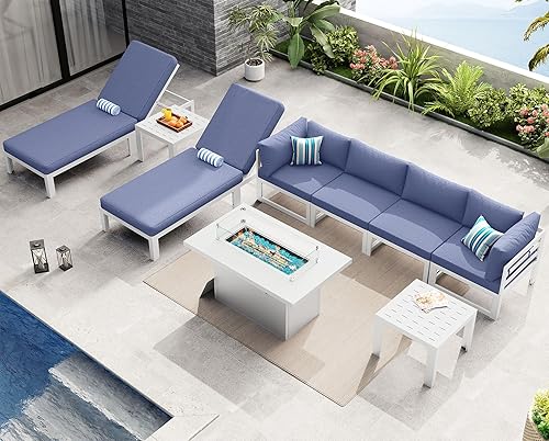 Miniatura 440 de NICESOUL 7 Piece White Powder-Coated Aluminum Patio Furniture with Fire Pit Table, 29 Inch Extra Wide Outdoor Sectional Sofa for 6, High-End Heavy
