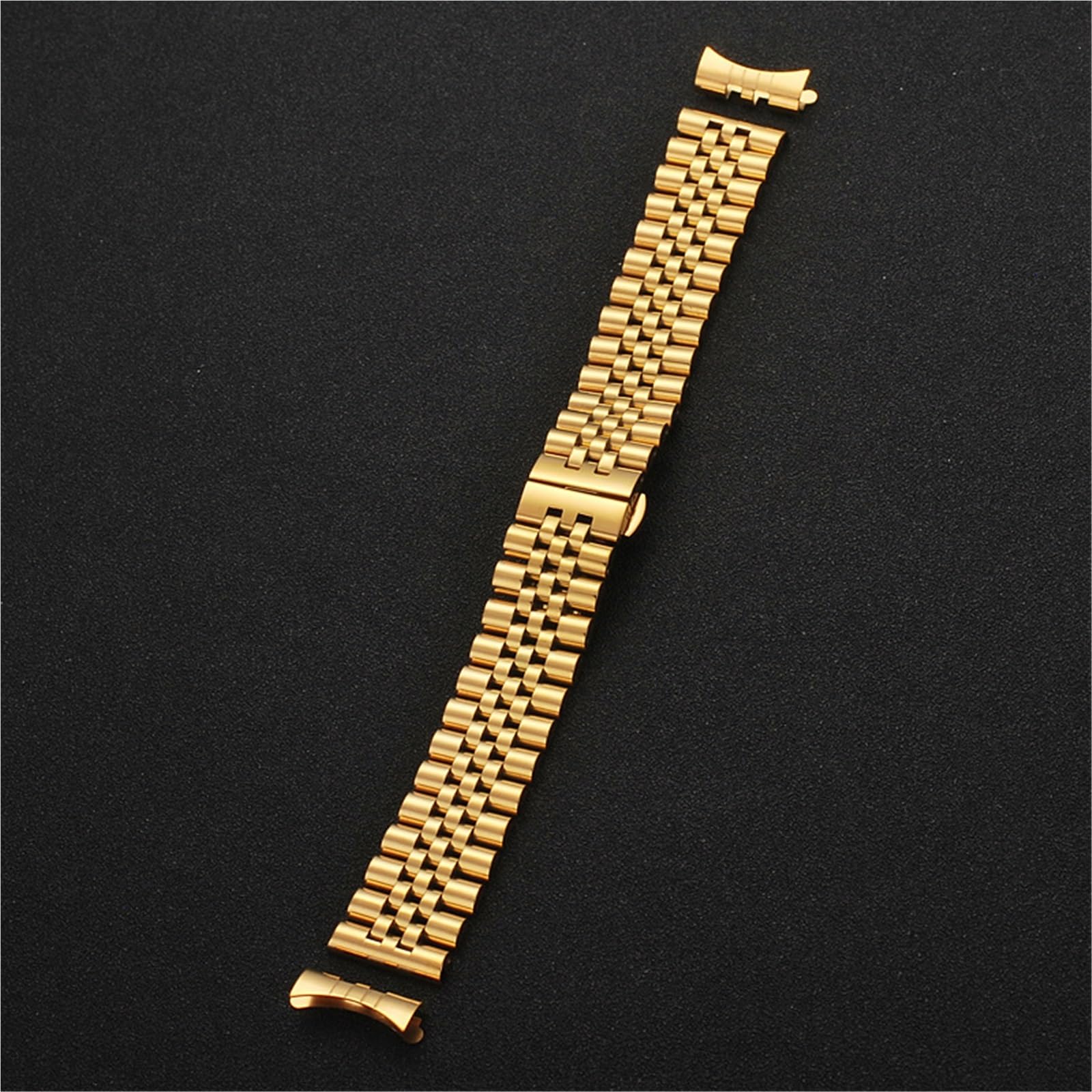 Correa de reloj de acero inoxidable con eslabones semicirculares de extremo curvo plano 2 en 1, pulsera de Metal de repuesto con correa sólida for hombres y mujeres