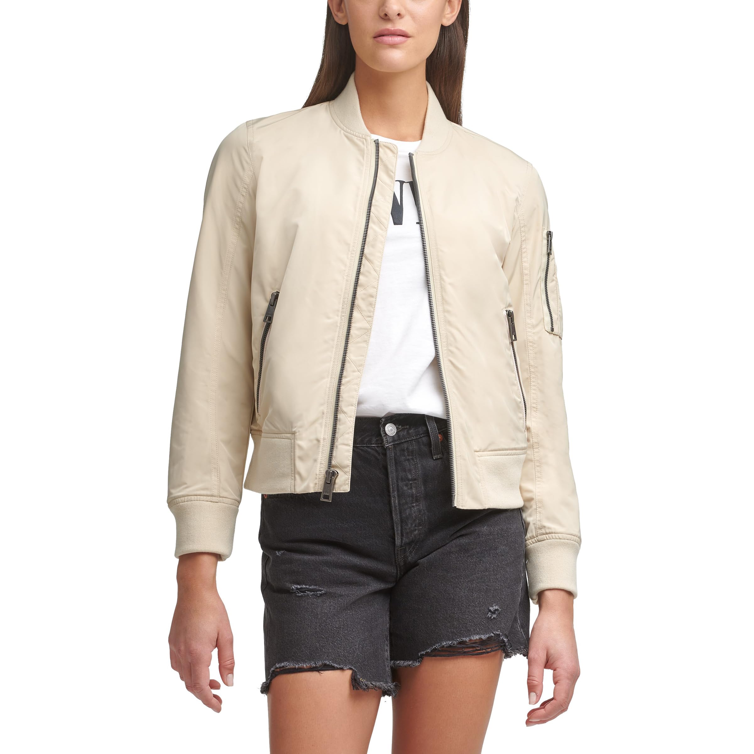 Photo 1 of Levi's Women's Plus Melanie Bomber Jacket (Standard & Plus Sizes), Bleached Sand, 2X