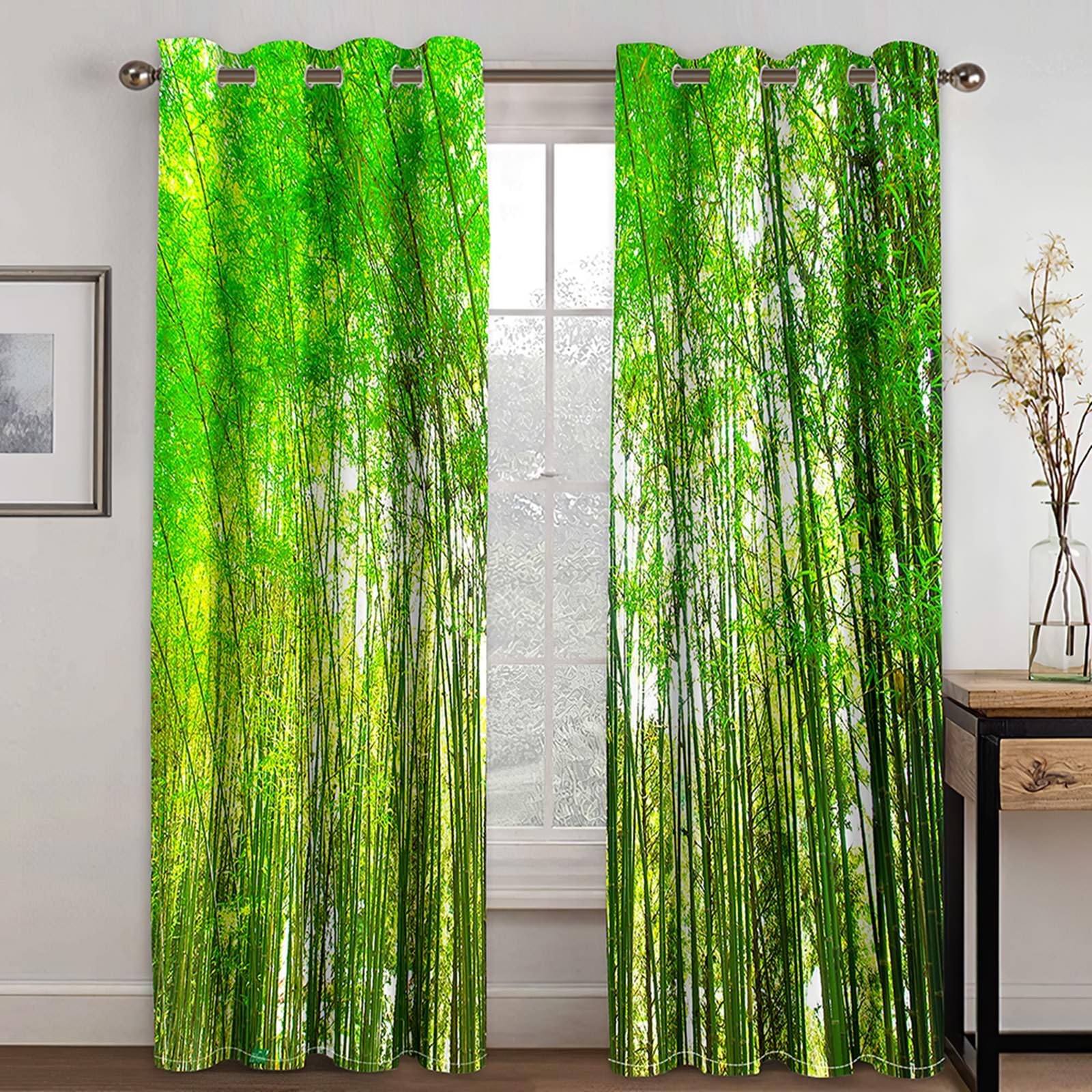 Gualiy Rideaux Chambre Occultant, Rideau Salon Fenetre Paysage Arbres Natures Rideau Vert Lot de 2 137x183cm