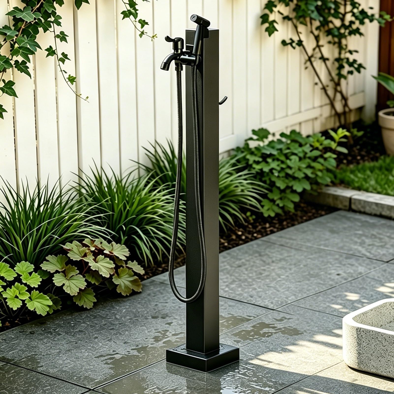 Outdoor Faucet Water Column, Stainless Steel Freestanding Courtyard Spigot Decorative Hose Stand Post, Antifreeze Garden Tap for Irrigation and Car Wash(A,Height: 95cm/37.4in)