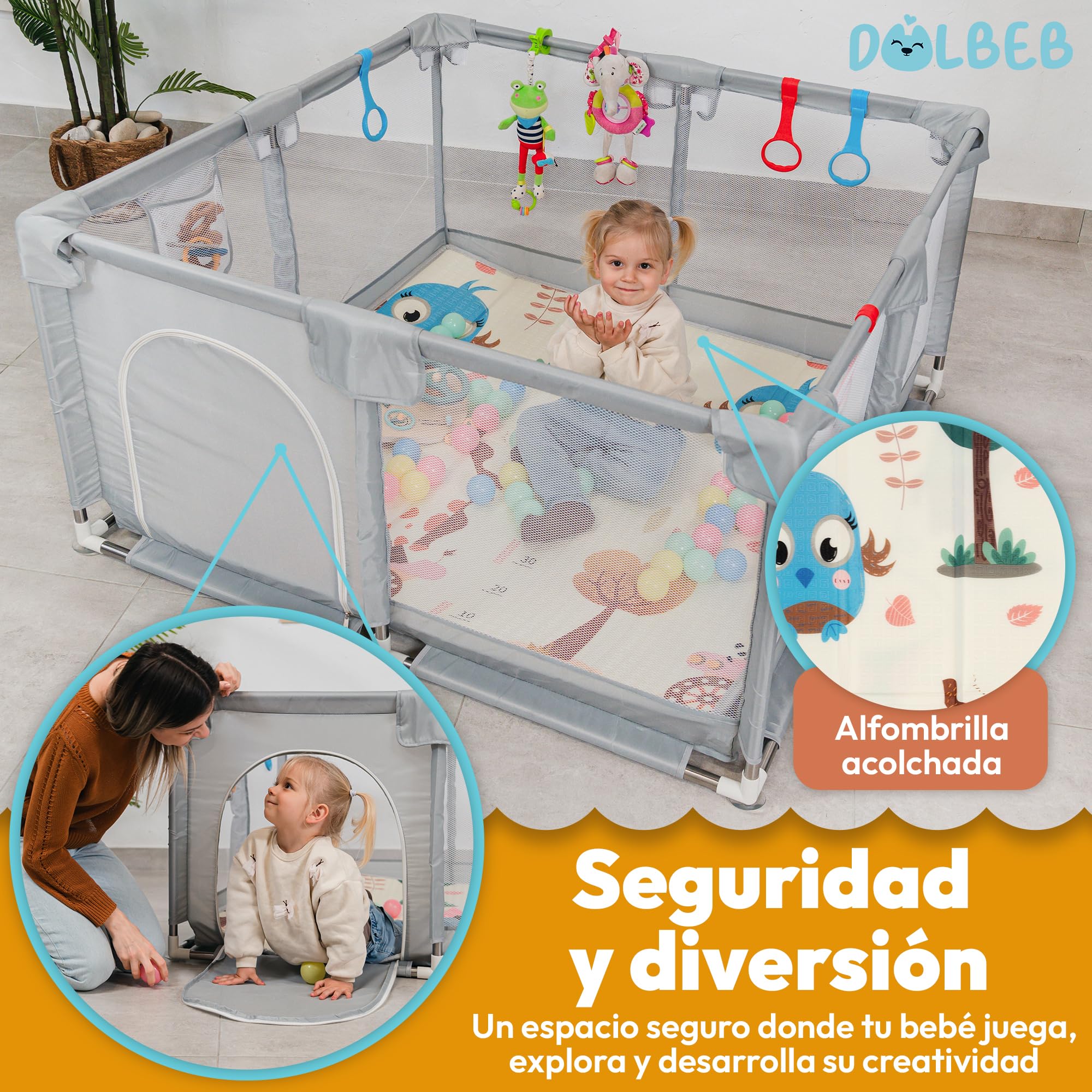 Parque Infantil Bebé 120x120 cm Incluye Alfombra + Accesorios Corralito Bebé Parque Bebé 120x120, Corral para Bebé, Parques Infantiles Bebés para Casa Corral de Juegos para bebés Baby Playpen