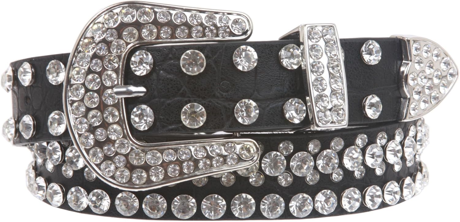 Kids 1 1/16" (27 mm) Western Cowgirl Rhinestone Studded Skinny Belt