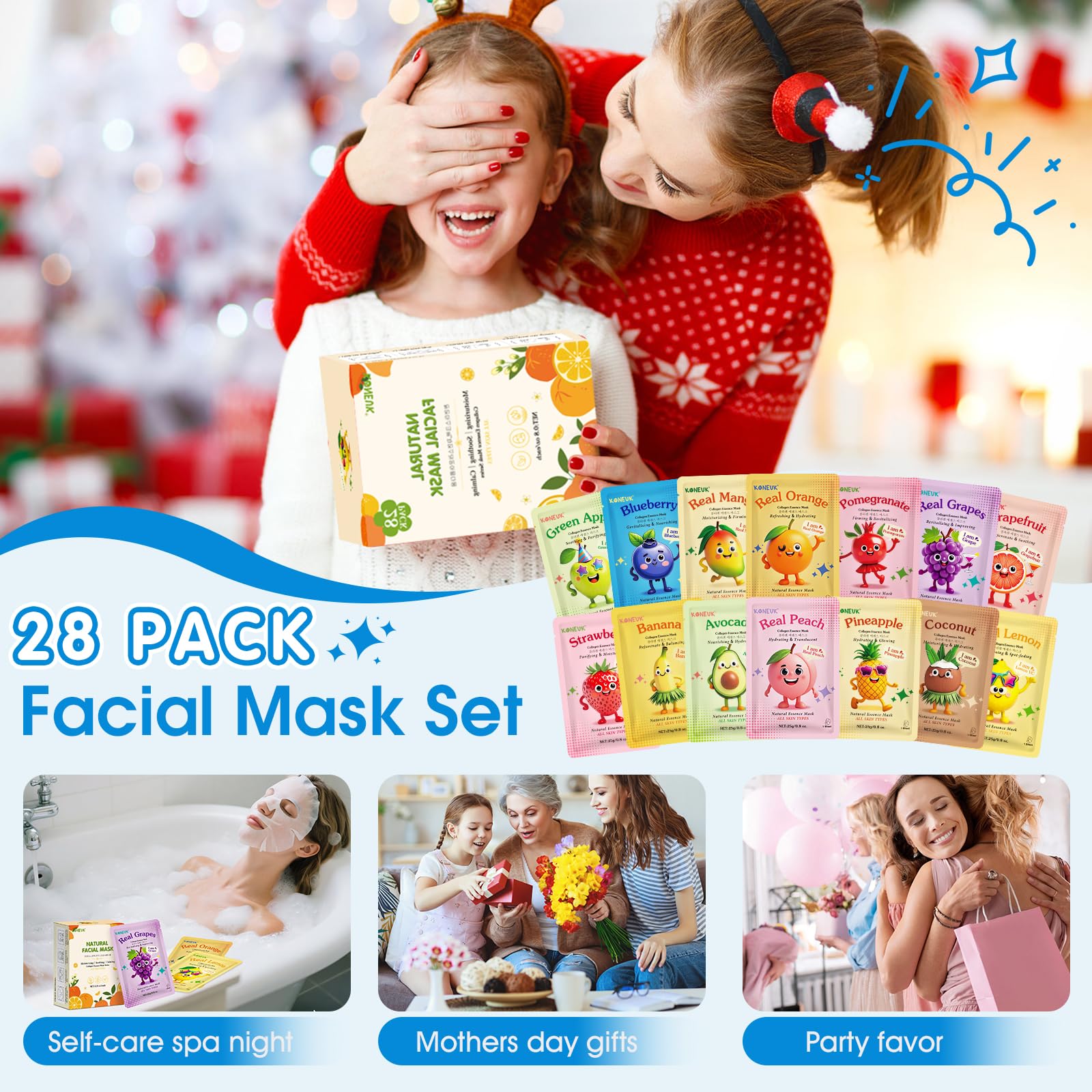 Amazon.com : KONEUK 28 Pack Fruit Face Masks Skincare for Kids