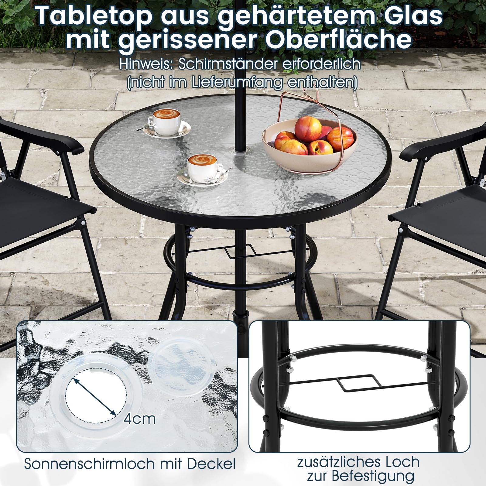 COSTWAY Gartenmöbel Set, Gartentisch mit 4 Stühlen und Sonnenschirm, Terrassenmöbel, Balkonmöbel, Gartenset, Gartengarnitur, Sitzgruppe für Terrasse, Balkon, Garten