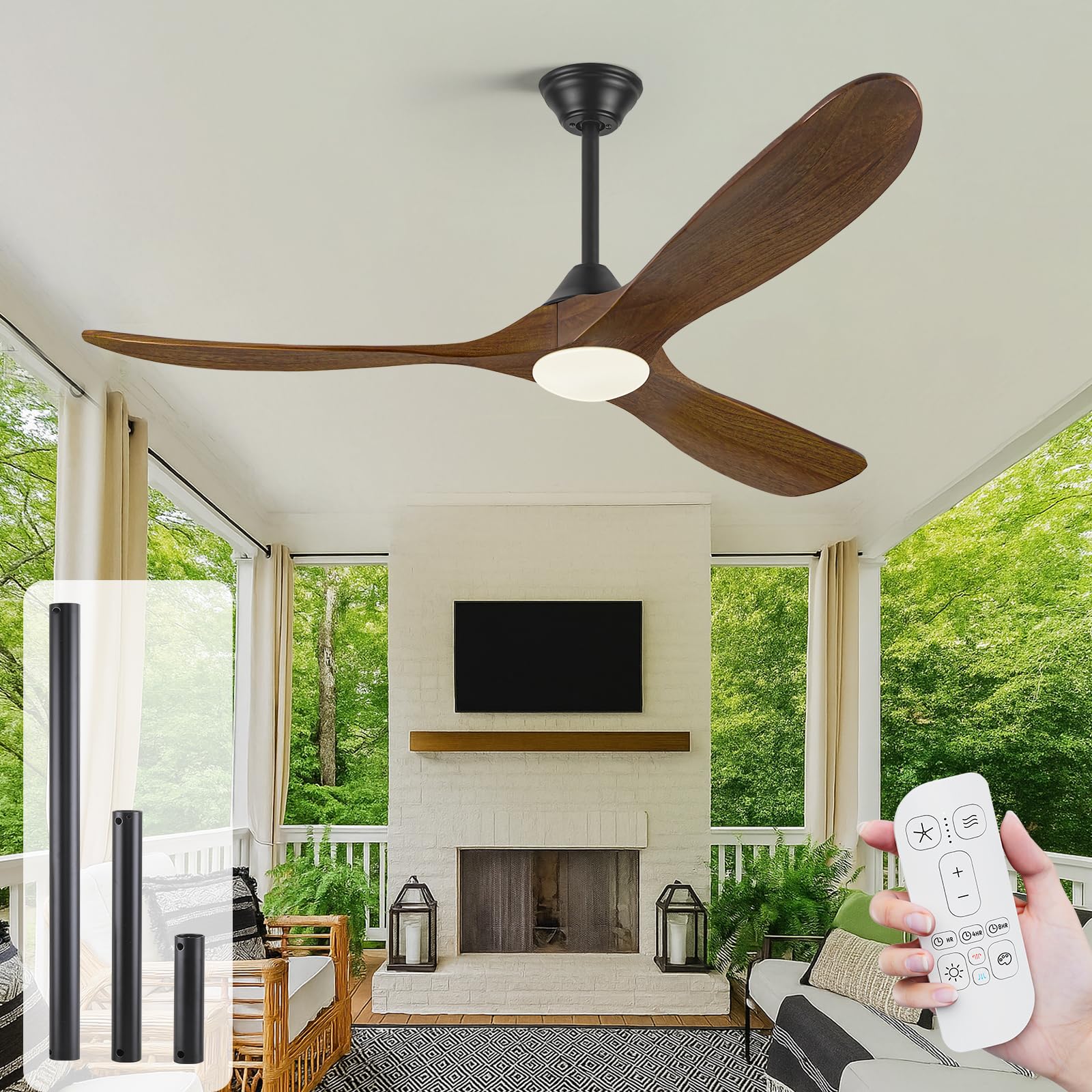 Ventilatore Da Soffitto Con LED - 132 Cm, 6 Velocità, 3 Luci, Telecomando, Noce - Foto 12