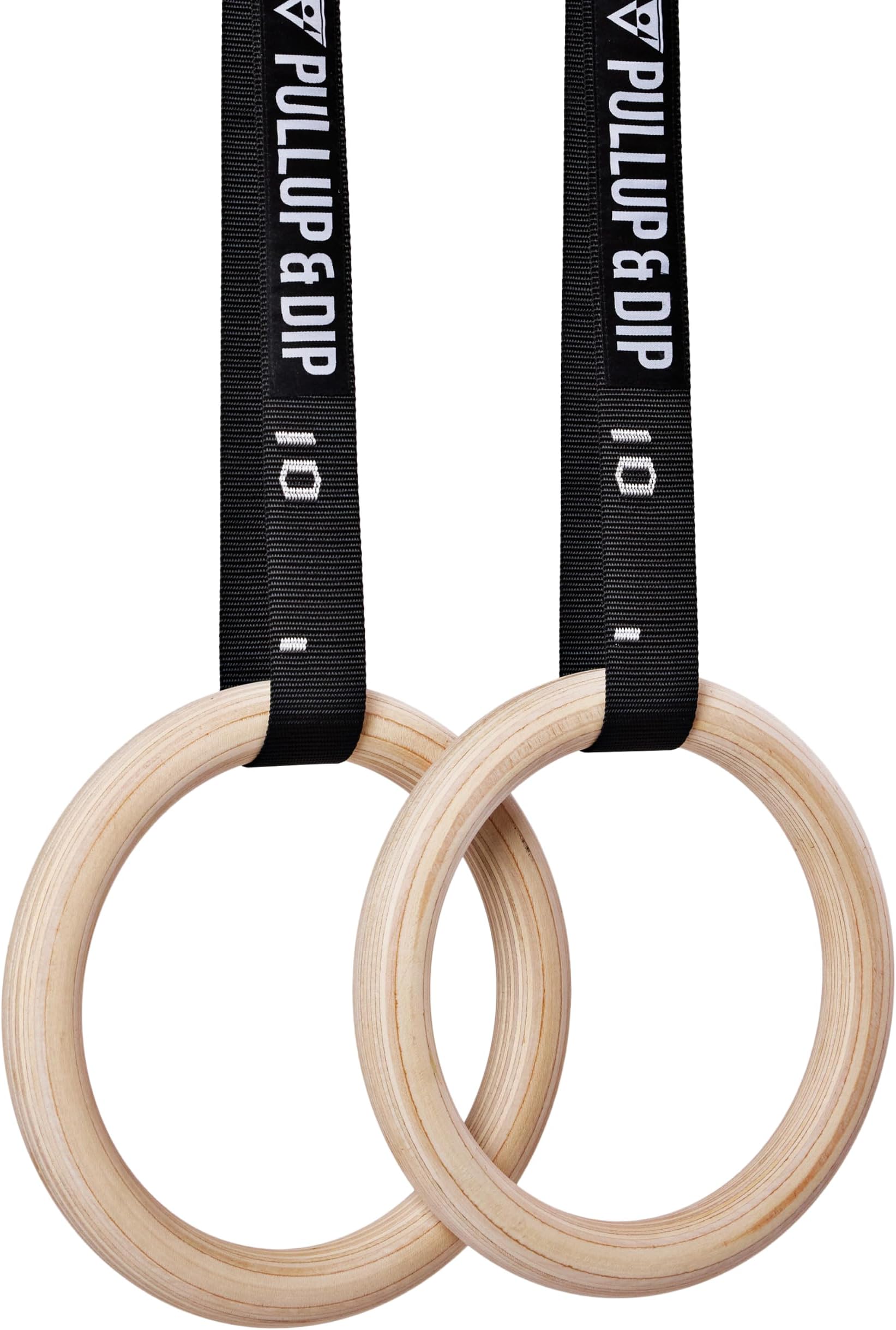 PULLUP & DIP Premium Gymnastic Rings, Wooden Gym Rings for Calisthenics & Crossfit - Wide Straps with Length Markings + Door Anchor + Carry Bag + Exercise Guide, Calisthenics Rings