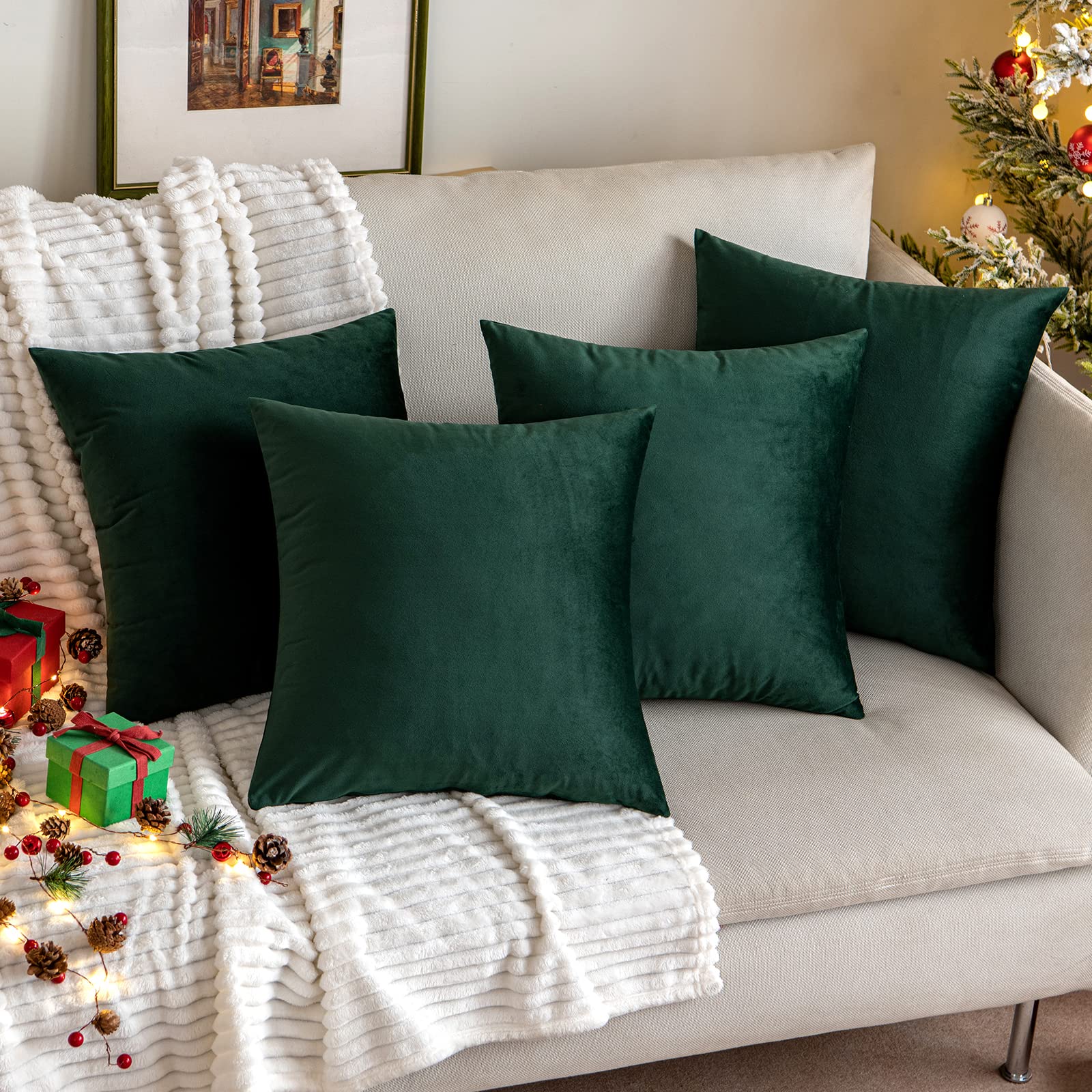 Kissenbezüge 45x45 Cm Aus Plüsch Samt – 2er Set, Grün, Weich, Für Sofa & Bett