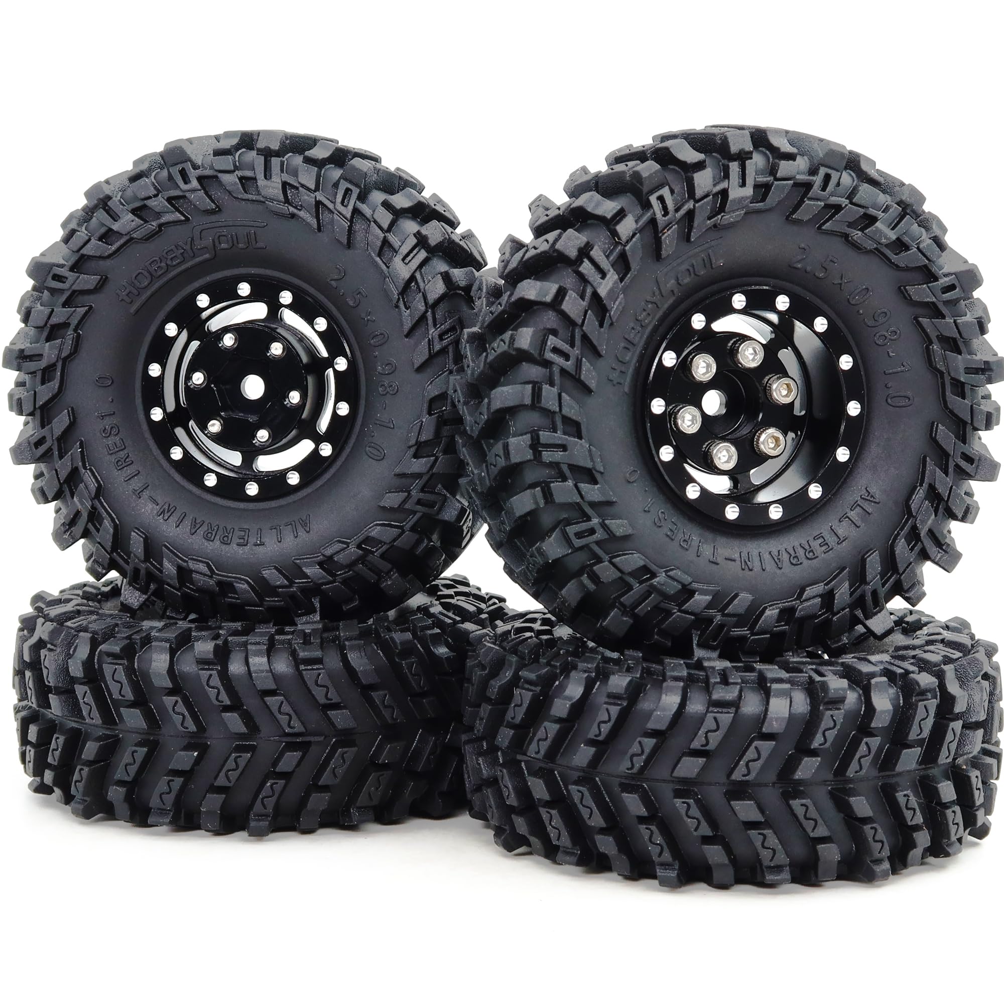 HOBBYSOUL 64mm Tall 1.0 Beadlock Wheels and Tires, Adjustable Offset Rims & Soft Sticky Tyre for RC Mud Crawler 1/24 SCX24 FCX24 AX24 1/18 TRX4M Upgrades,HS701515