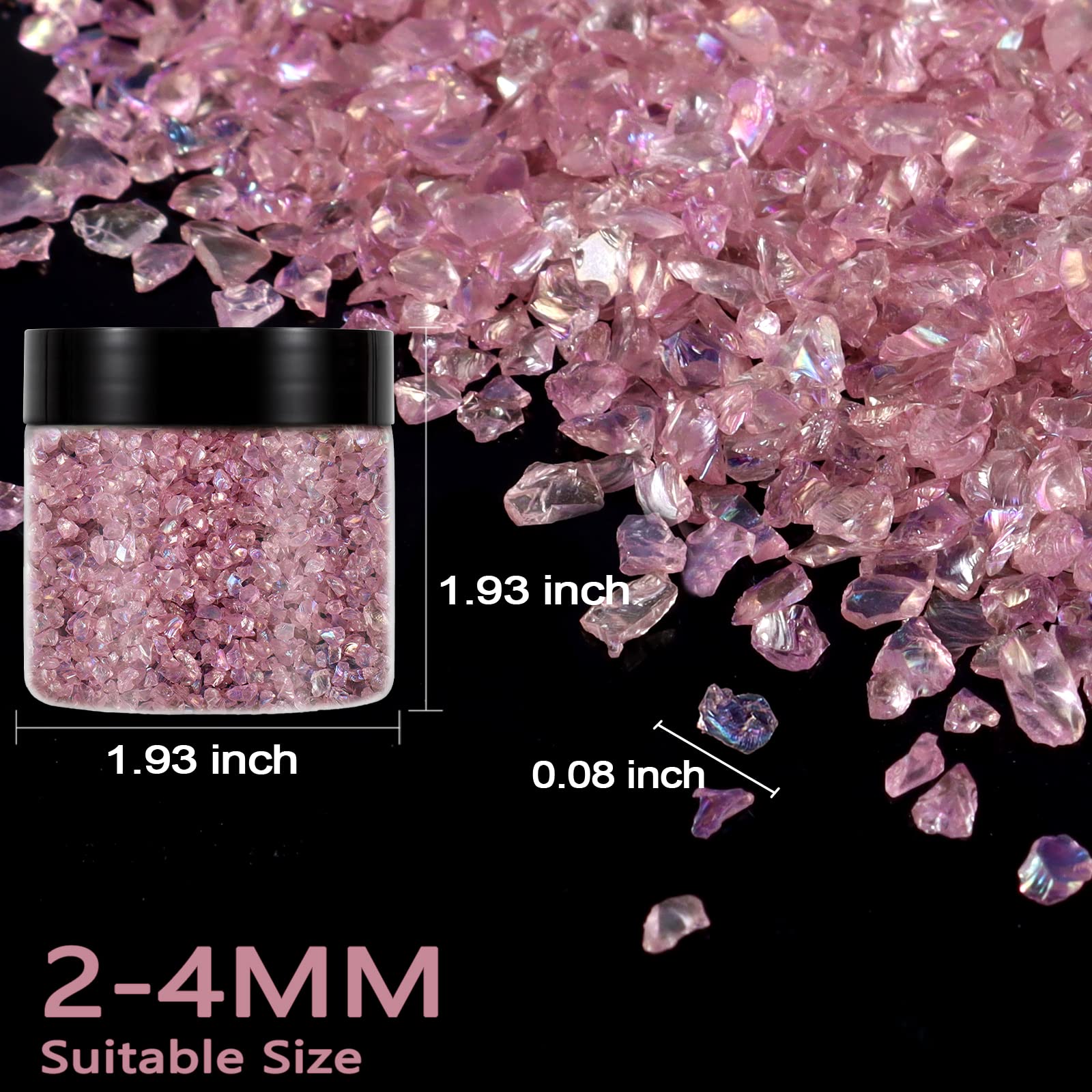 Renfio Fragmentos de purpurina de vidrio triturado translúcido iridiscente triturado de 2 a 4 mm, irregulares, pequeños chips gruesos metálicos, 3.5 onzas, 100 g, lentejuelas de alto brillo, grava