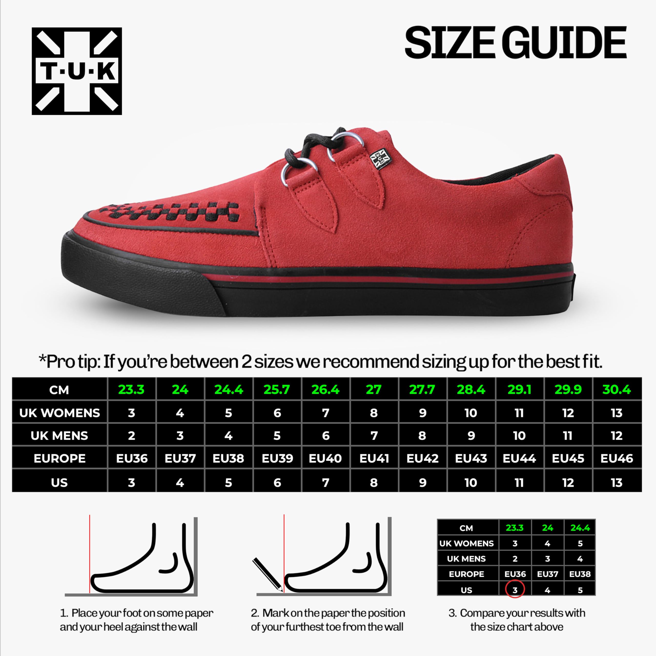 T.U.K. Creeper Sneakers para Hombre y Mujer – Zapatos con Cordones de Piel y Ante con Plantilla de Espuma Viscoelástica – Estilo Punk, Gótico, Rockabilly y Alternativo
