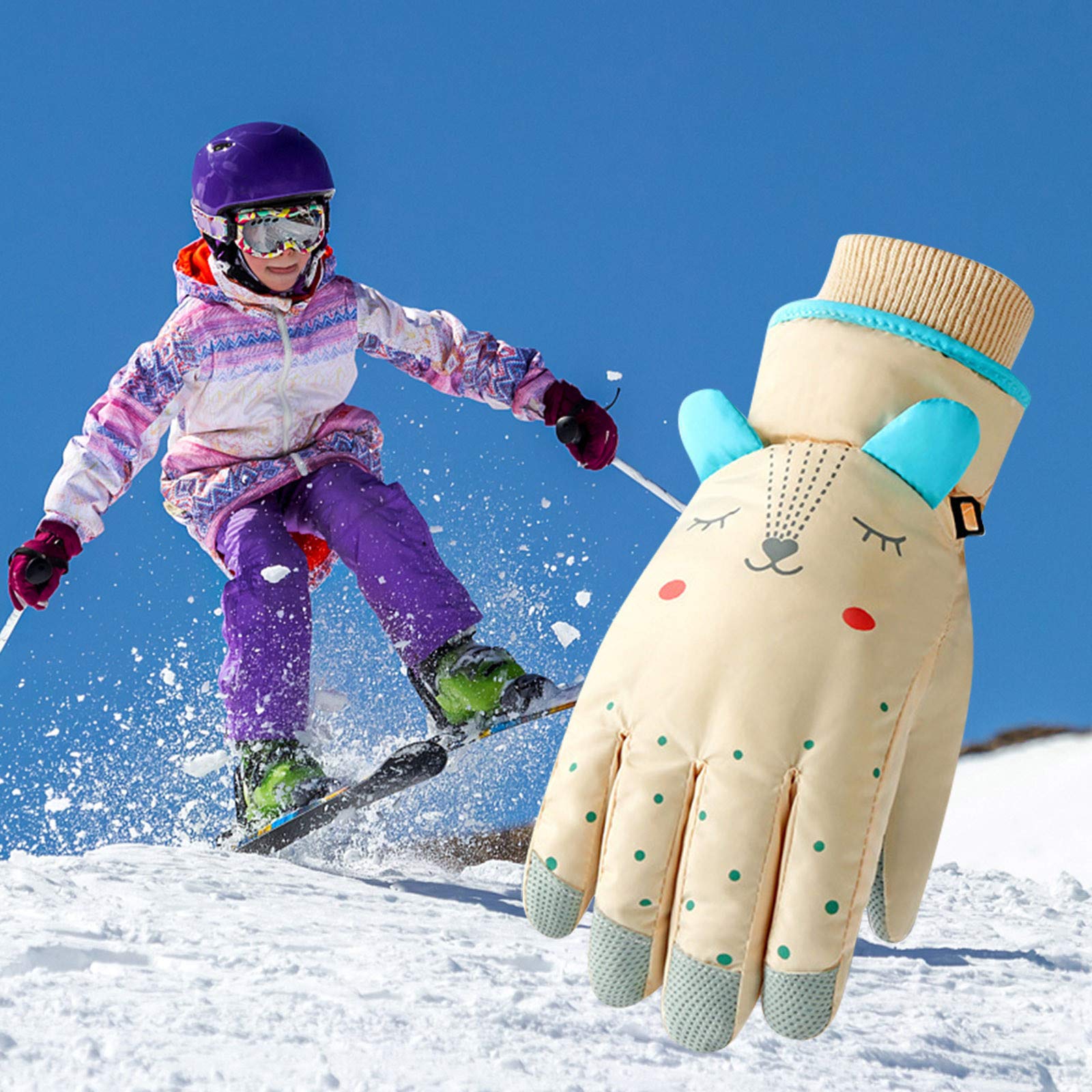 Ski Handschuh Kinder Wasserdichte Und Winddichte Rutschfest Fäustling Fäustlinge Dicke Warme Kinderhandschuhe Schnee-Fausthandschuhe Für 6-12 Jahre Jungen Mädchen Skifahren Wandern Radfahren Winter Fashion