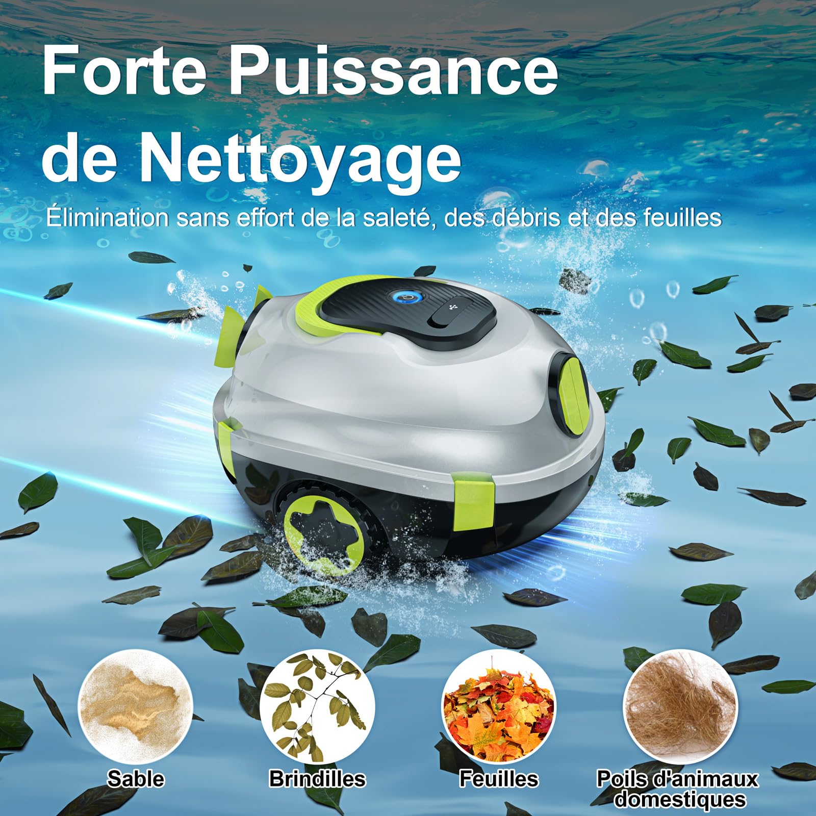 MEDOXA Robot de Piscine sans Fil, aspirateur de Piscine Automatique, 120 Minutes d'autonomie, stationnement Automatique, léger, Puissant Robot pour Piscine Hors-Sol/enterrée jusqu'à 110 ㎡(Blanc)