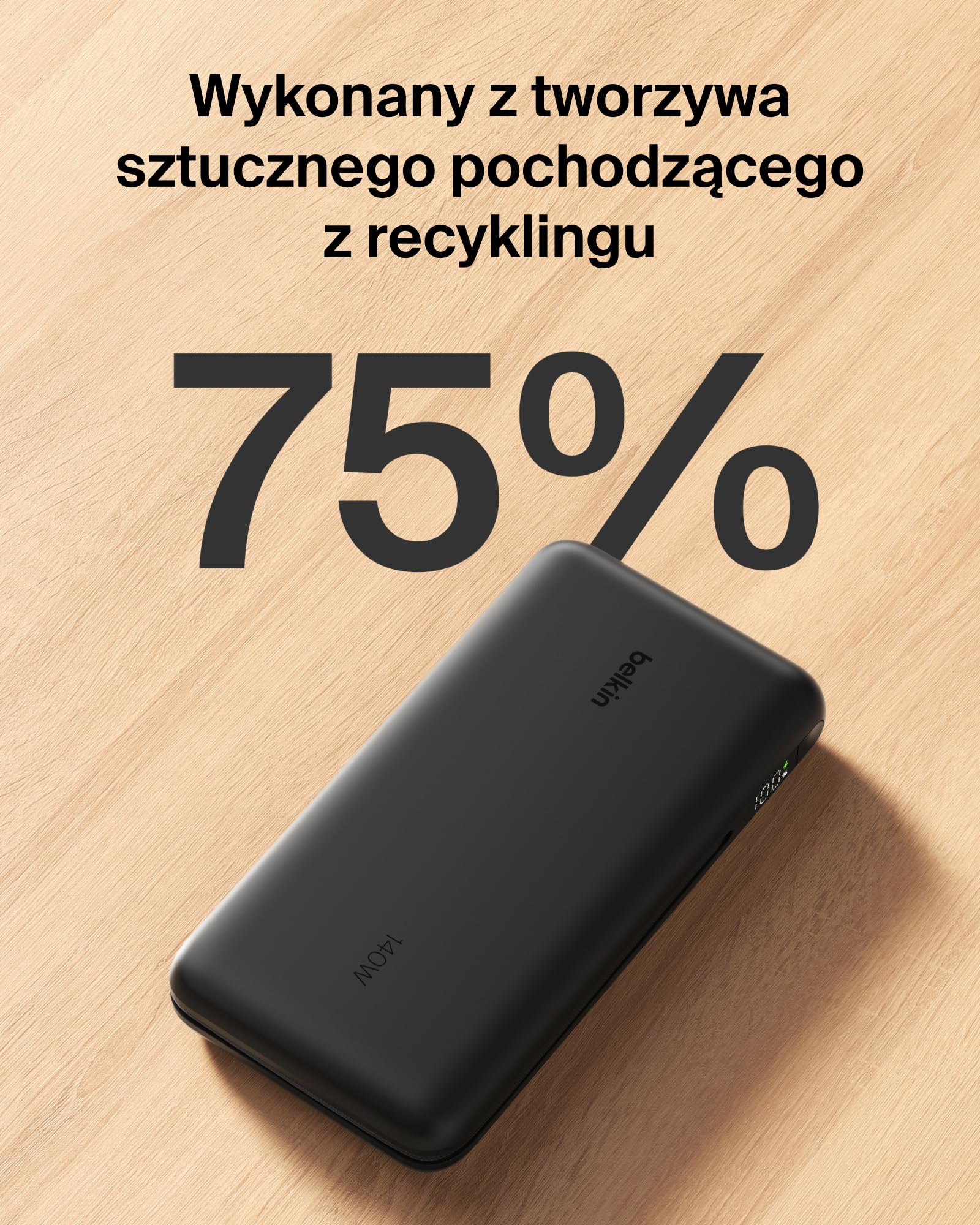 Belkin UltraCharge Pro Powerbank 25 000 mAh do Laptopów – Czarny | Powerbank 25 000 mAh, 1 Port USB-C, 1 Port USB-A i Kabel USB-C, 158 W Power Delivery, Wstępnie Naładowany, Wyświetlacz