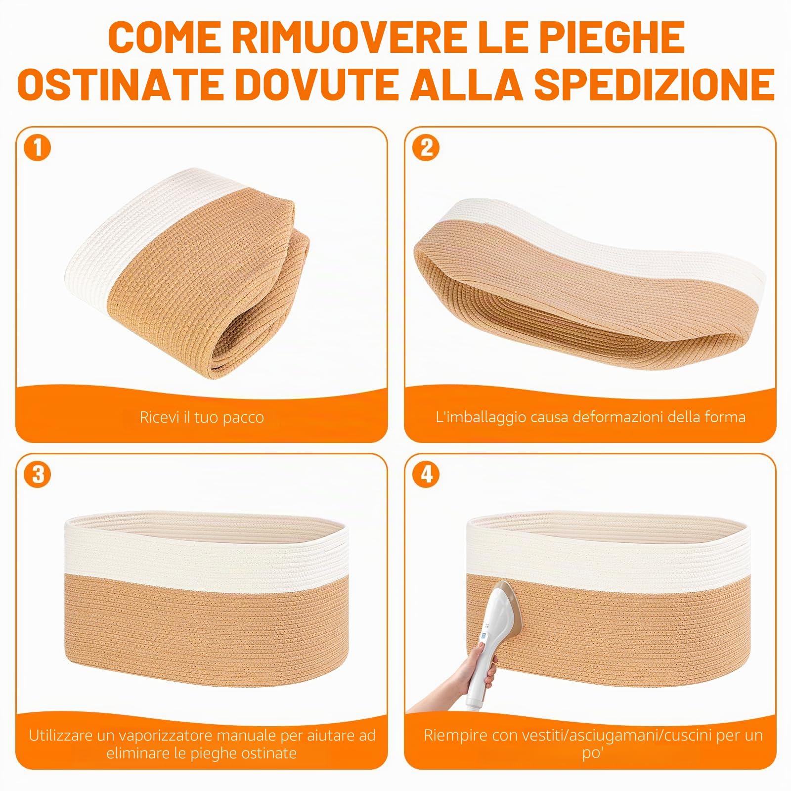 Cesta Portabiancheria, 65L Cesto Portaoggetti con Manici, Secchi per La Biancheria Cesta Giochi Bambini Grande per Cuscini per Giocattoli, Soggiorno, Camera da Letto (55 X 38cm,Juta e bianco)