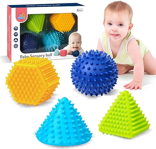 Bolas sensoriales suaves con puntas, formas geométricas texturizadas para el desarrollo sensorial de los bebés, bolas sensoriales para niños
