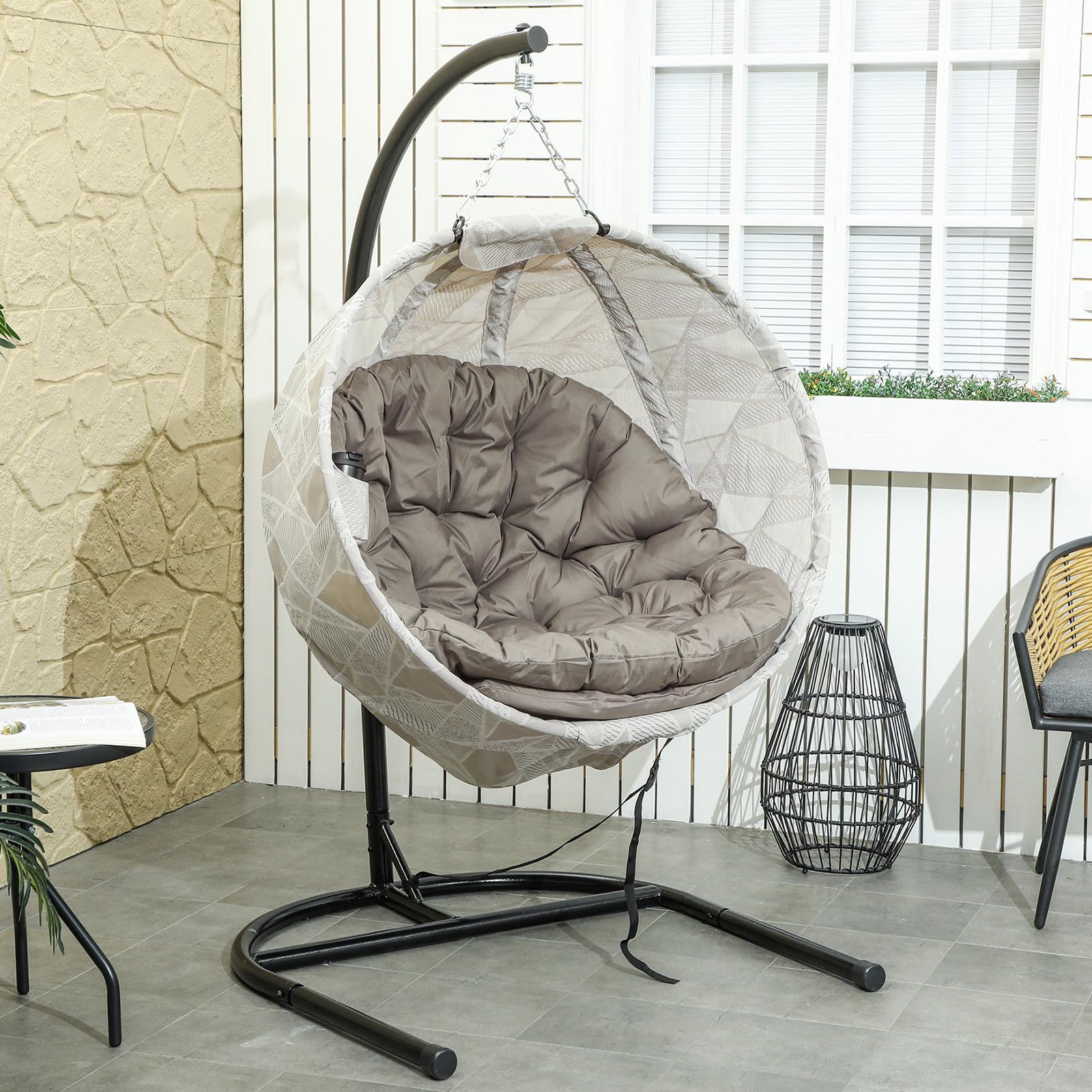 Billg Fauteuil Suspendu Effet Jungle avec Structure en Acier, Hamac Suspendu pour l’intérieur et l’extérieur, Chaise Suspendue avec Support avec Acier & Coussin Fauteuil Épais, Jusqu'à 120kg