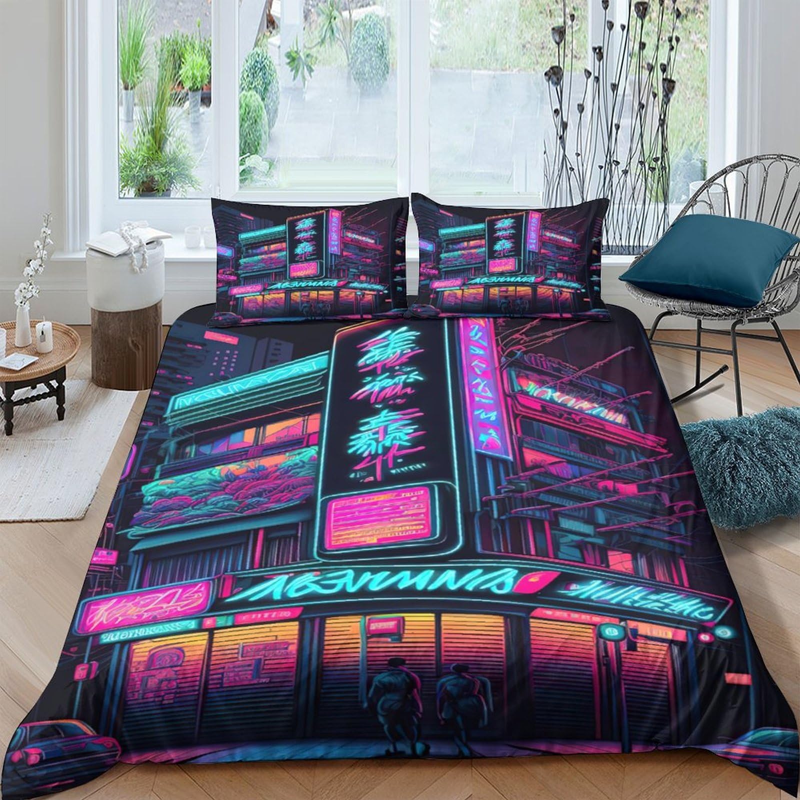 Ctjqhvkz Style-10 3D Printed Neon City Fitted Sheet Microfiber Urban Night Street Mattress Cover For Bedroom Dorm Home Decor Easy Care Single（135X200cm）