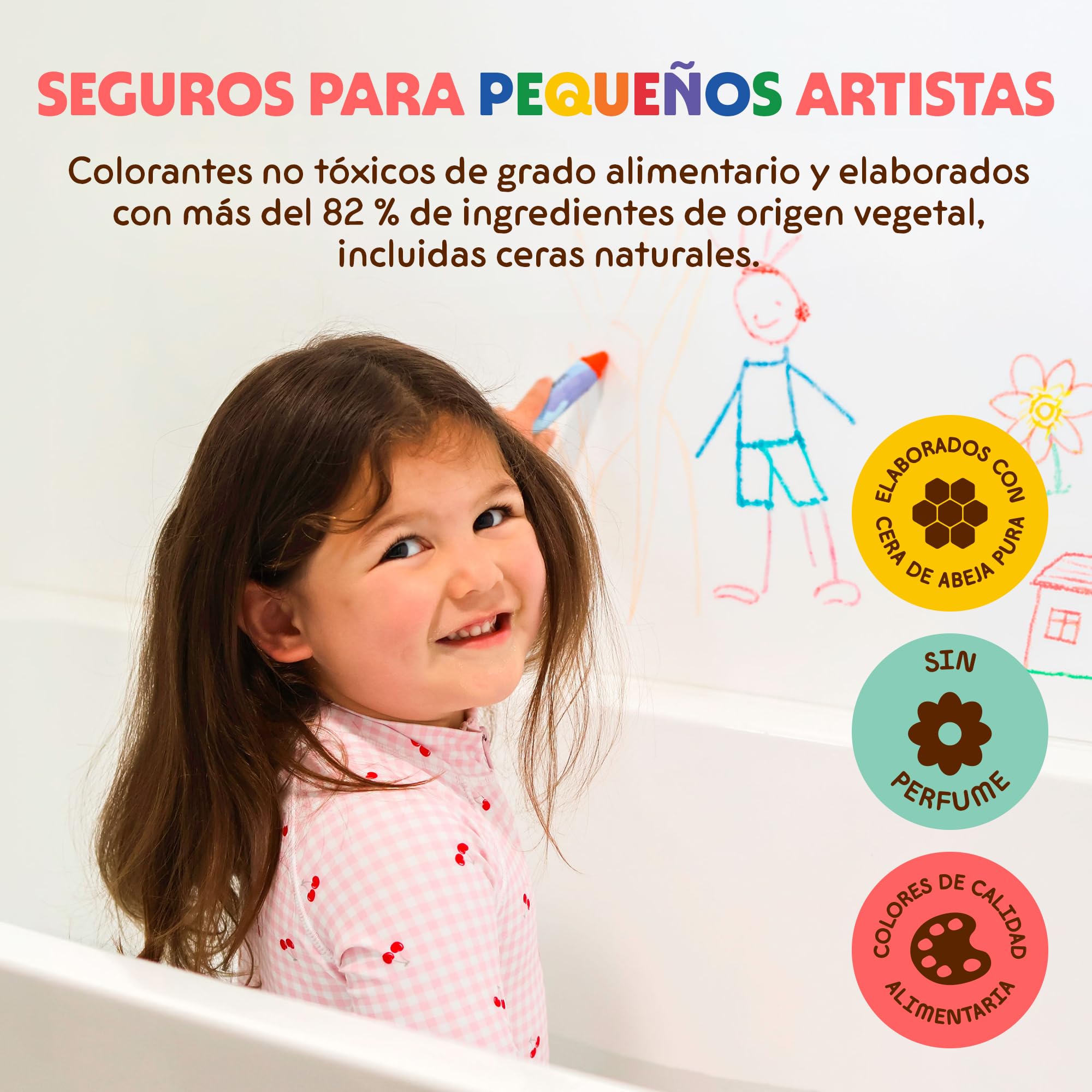 Honeysticks Crayones de Baño Super Jumbo (Paquete de 7) No Tóxicos | Cera de Abejas, para Niños de 1 a 3 y 4 a 8 Años, Colores Calidad Alimentaria, sin Fragancia, No Irritantes, Excelente Regalo