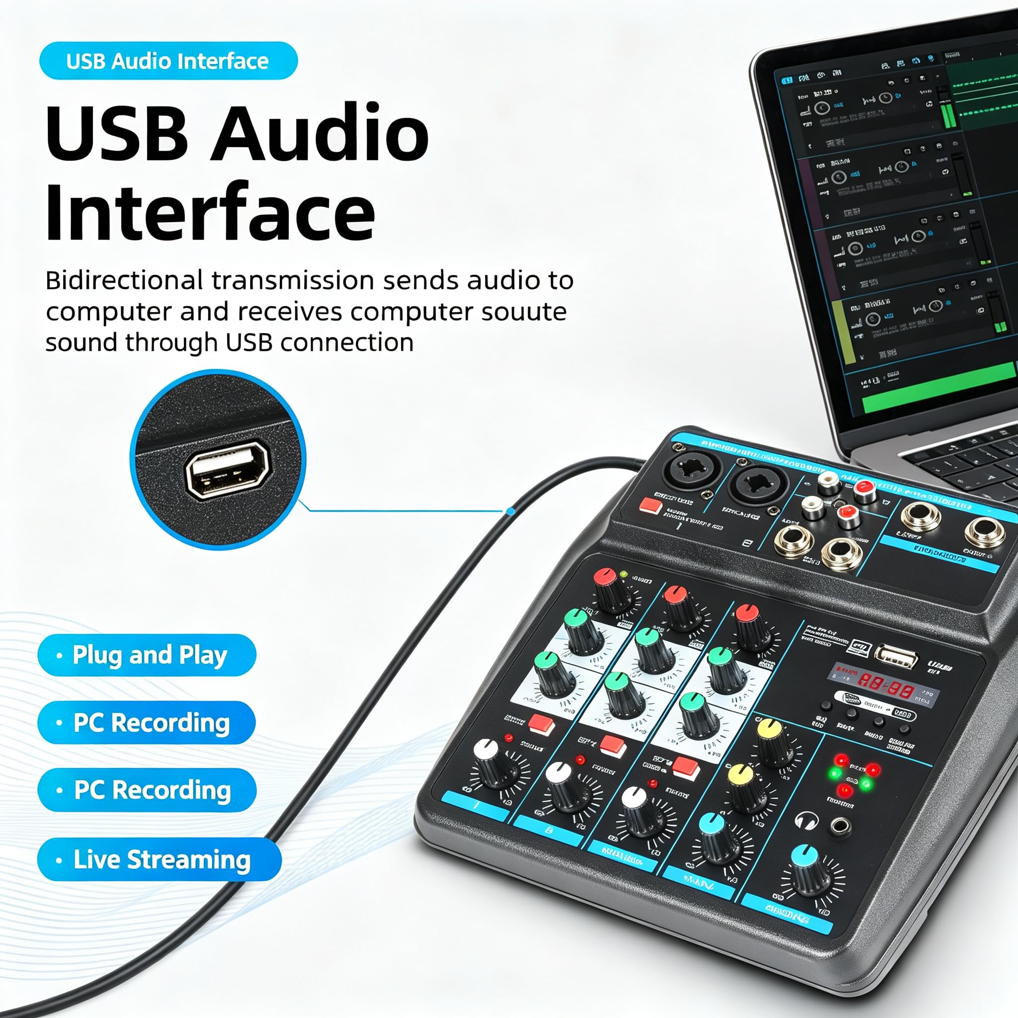 Audiomischer M4 Kanäle 48V Studio Karaoke Tragbar Bluetooth