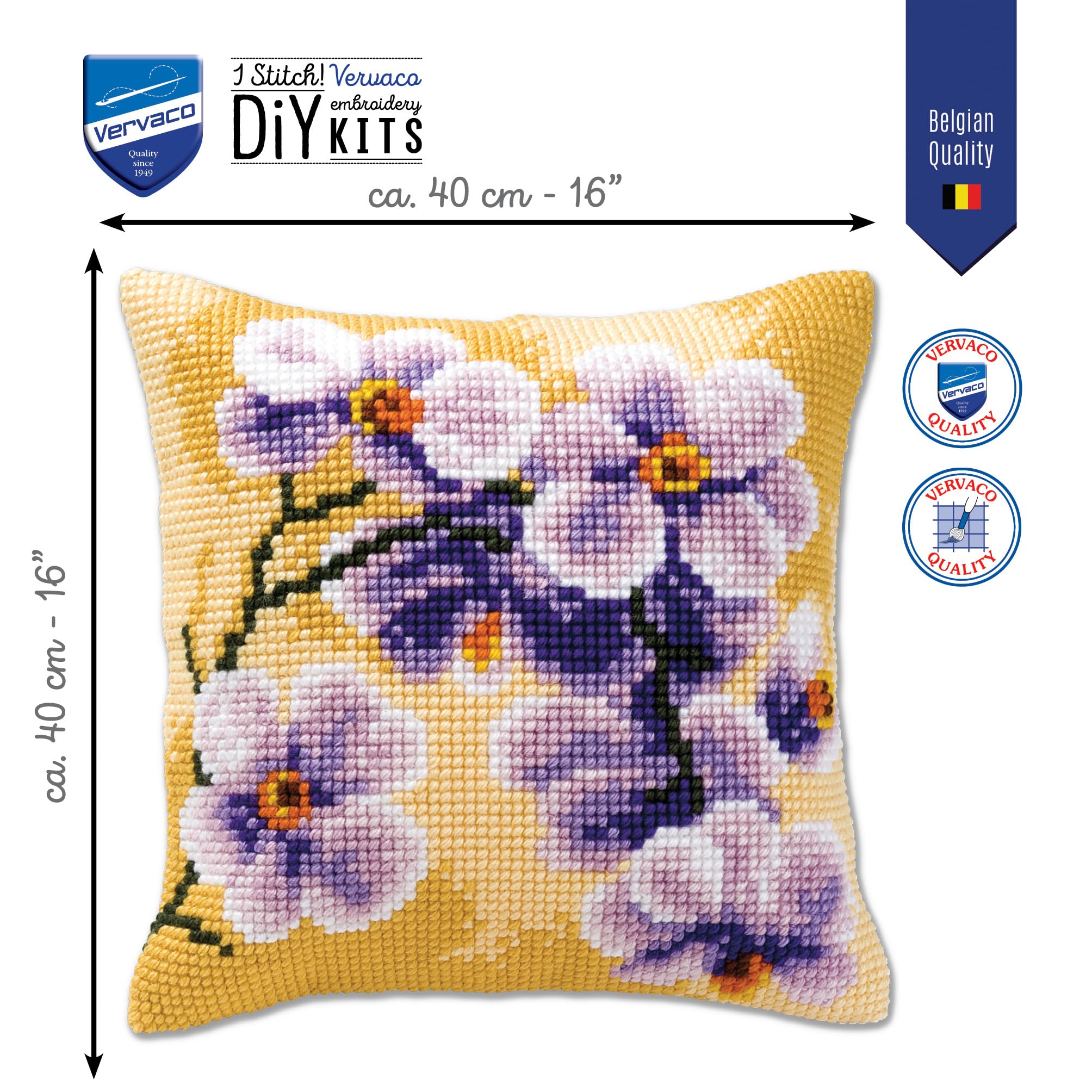 Vervaco Kreuzstich Stickpackungen Kissen Stickerei Set Anfänger Vorgedruckt Orchidee DIY Set Kreativ Set Für Erwachsene Dekoratives Kissen ca. 40 x 40 cm Bastelset Handwerker Haus Dekoration