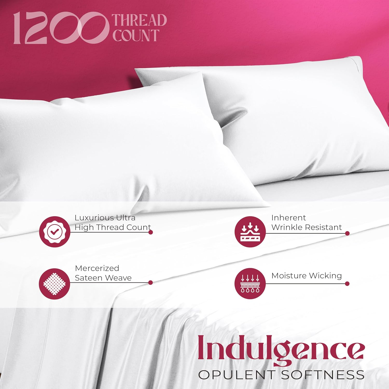 Mayfair Linen 100% Egyptian Cotton Pillow Cases Standard/Queen Size Set of 2 - Luxury 1200 Thread Count Sateen White Pillow Cases, Silky Soft Cotton Pillowcases Fits Standard & Queen Size Pillows - Image 2