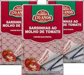 Sardinha Portuguesa em Lata Ramirez em Molho de Tomate - Tampa Abre Fácil - 125g - Importada - 3 Un.