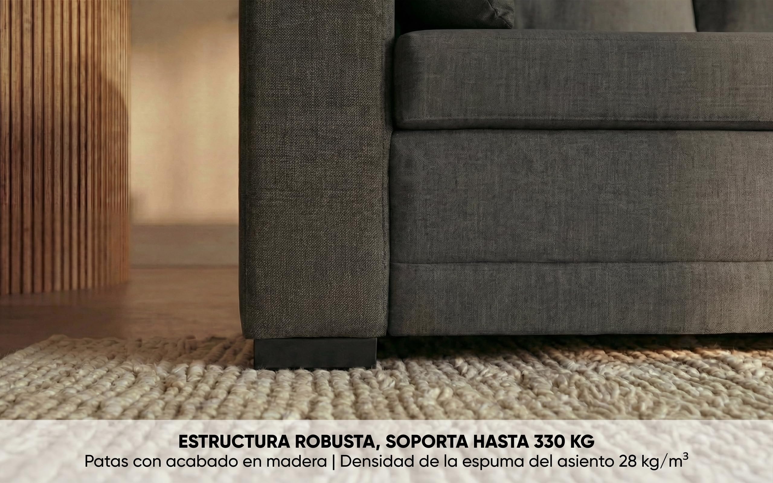 BUDWING Leah Sofá Cama Esquinero 3 Plazas - Chaise Longue Reversible y 2 Cojines Decorativos – Tapizado en Poliéster – Estilo Moderno – 233x124x69 cm – Gris Oscuro