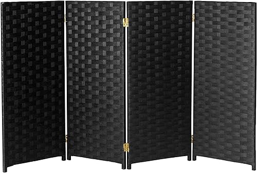 Miniatura 2 de Red Lantern Pantalla plegable de fibra tejida corta de 3 pies - 4 paneles - negro