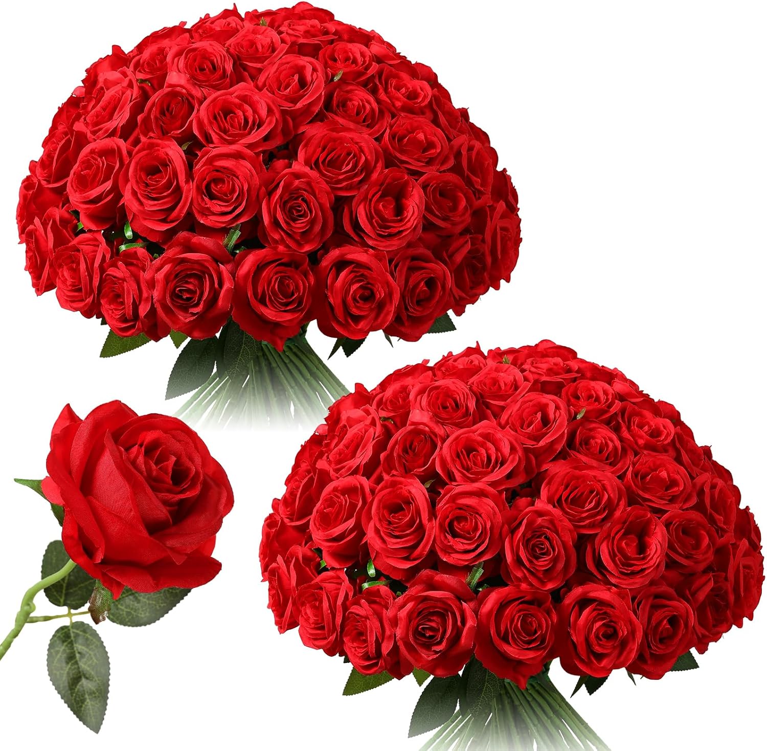 Tifuly 50 Pcs Red Roses Artificial Flowers Bulk, Realistic Long Stem Fake Silk Roses Bouquet for Wedding Centerpiece Table Vases Party Home Kitchen Decor Red-50