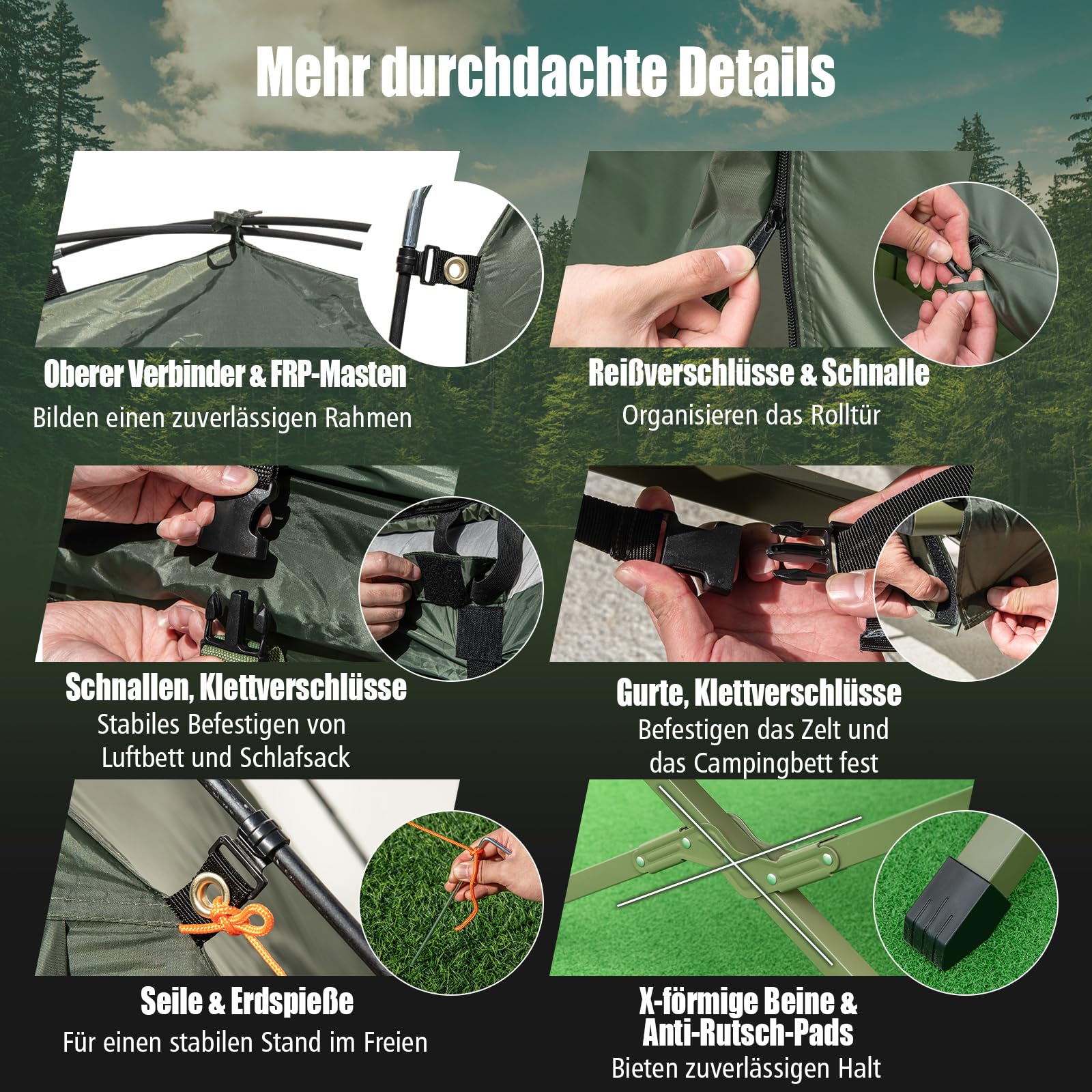 GOPLUS Feldbett mit Zelt für 1 Personen, 5 in 1 Campingzelt wasserdicht mit Sonnenschutz, Luftmatratze, Kissen, Schlafsack & Tragetasche, Campingliege Campingbett zum Wandern und Picknick