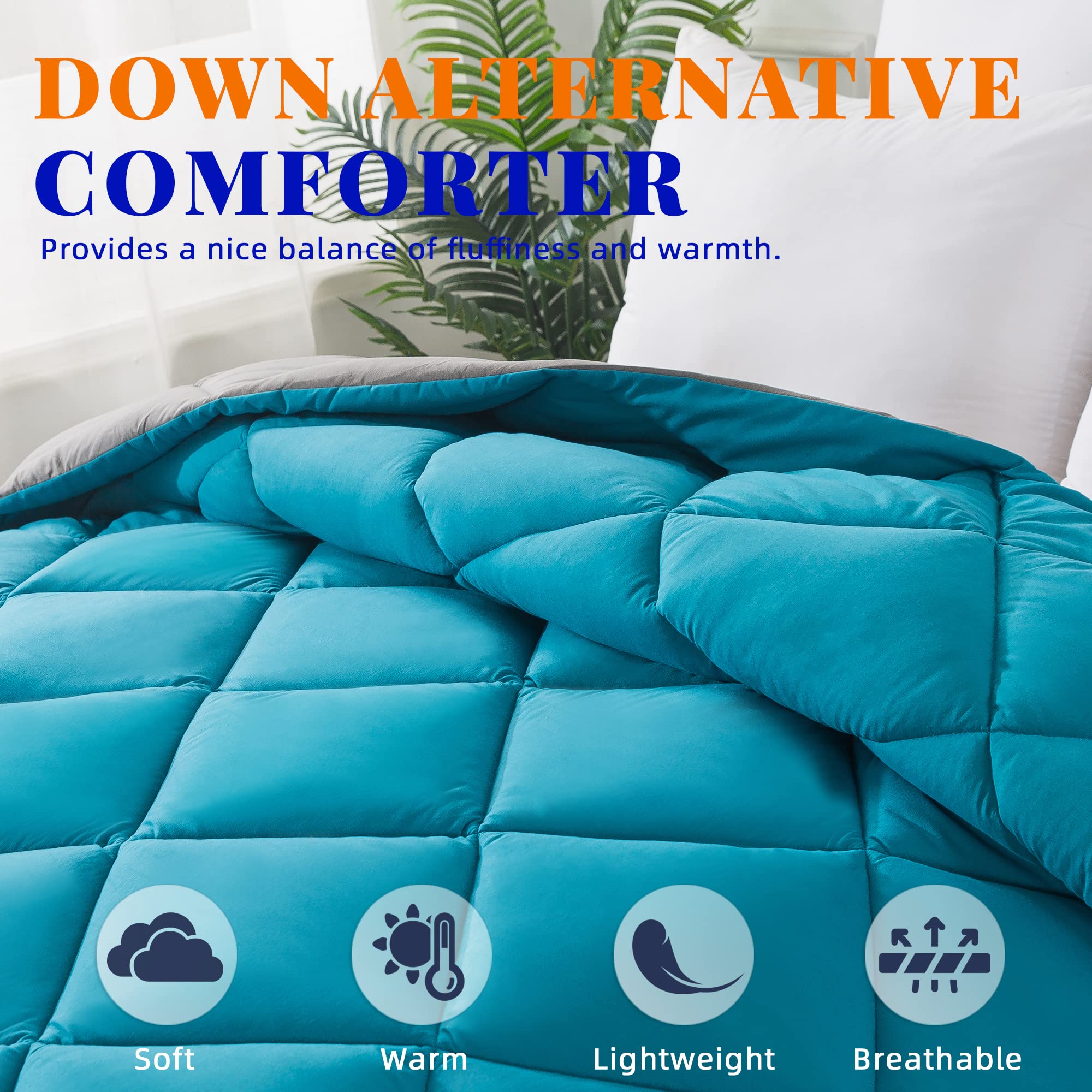 Cosybay Down Alternative Comforter (Blue/Grey, Full) - All Season Soft Quilted Full Size Bed Comforter - Duvet Insert with Corner Tabs -Winter Summer Warm Fluffy, 82x86 inches