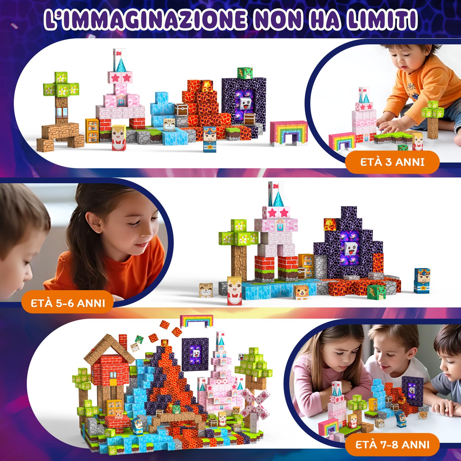 Costruzioni Magnetiche per Bambini 150 PCS 2CM 3+ Giochi Cubi Magnetici Blocchi Magnetic Building Blocks Giocattoli Montessori a Partire da 3 4 5 6 7 8 9 10 11 12 Anni Regali di Compleanno