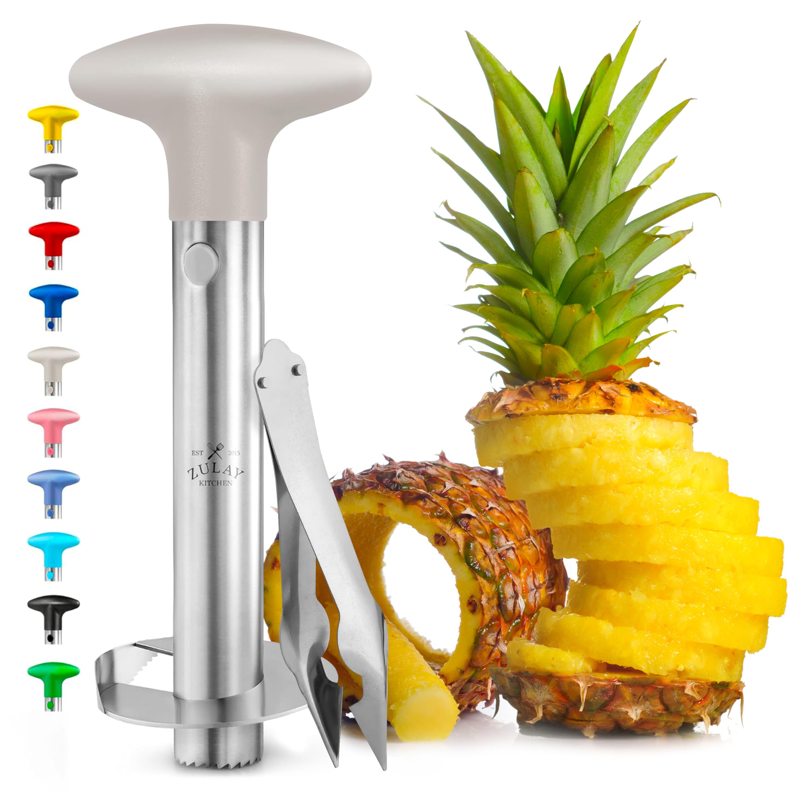 Zulay Kitchen Pineapple Corer and Slicer Tool - Stainless Steel Pineapple Cutter for Easy Core Removal & Slicing - Super Fast Pineapple Slicer and Corer Tool Saves you Time (Ivory)