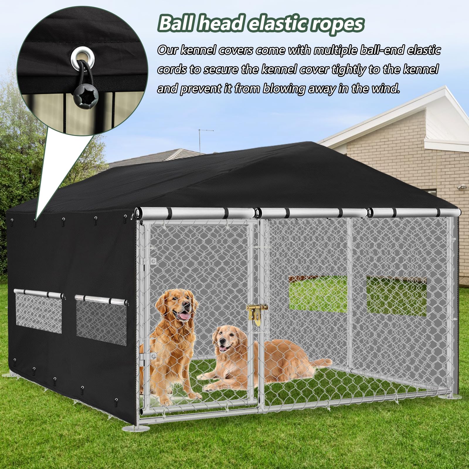 Hundehüttenabdeckung für den Außenbereich, 3 m T x 3 m B x 1,8 m H, vollständige Abdeckung, winddicht, UV-Schutz, mit transparentem PVC-Fenster und atmungsaktivem Netz. Wasserdichte