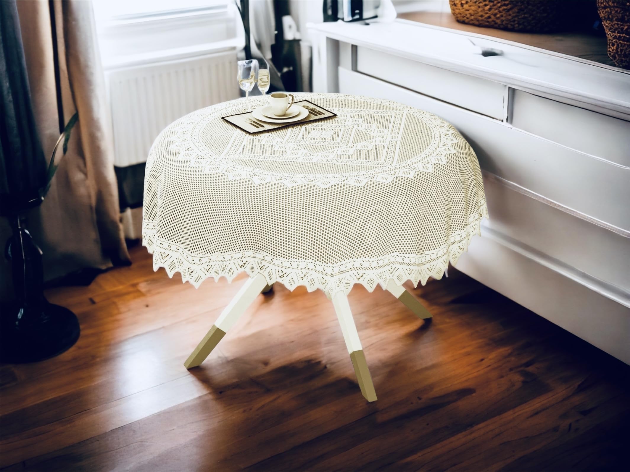 WISEHOME Polycotton Luxurious 2 Seater Round Dining Table Cover/Table Cloth (40 Inch) (Cream)