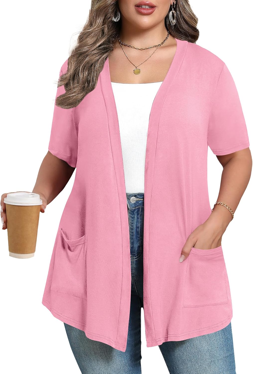 Women's Oversize Cardigans Lightweight Fall Long Sleeve Plus Size Flowy Open Front Shrugs with Pockets