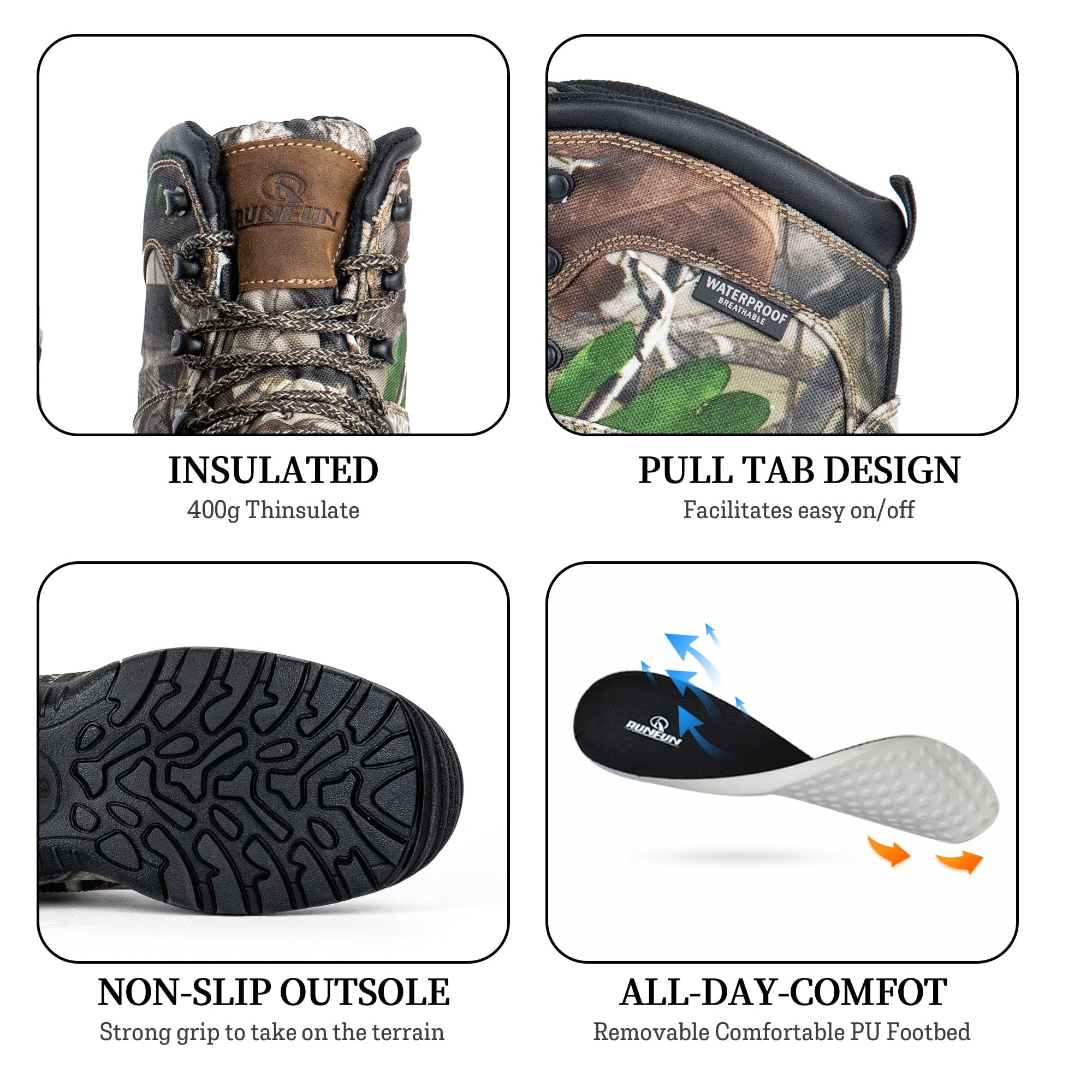 Men's Waterproof Hunting Boots, 7'' Insulated Lightweight Hiking Boot, 200g Thinsulate'