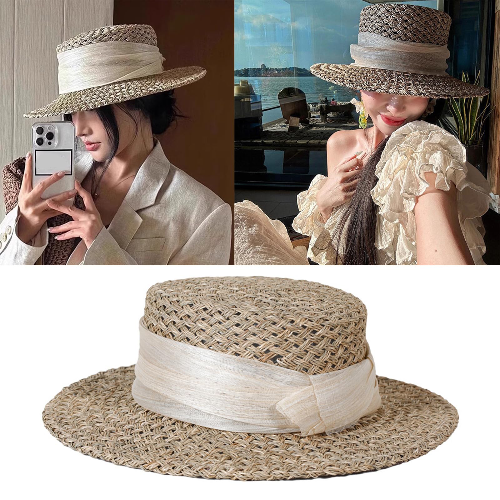 Cappello vittoriano regolabile di carta cappello di paglia per le donne, leggero pieghevole spiaggia giardinaggio accessori esterni cravatta da donna leggero viaggio giardinaggio accessori