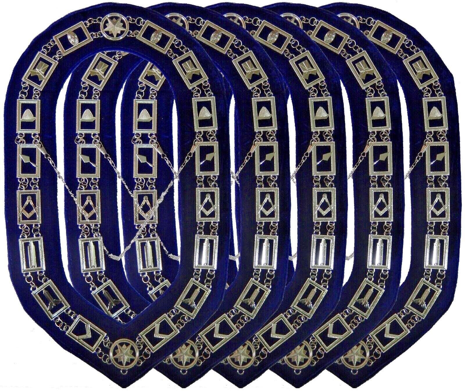 RIAZ IMPEX Masonic Regalia Master Mason Blue Lodge Silver Metal Chain Collar Pack of 5