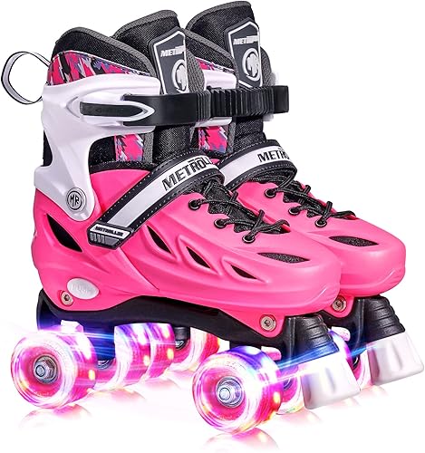 METROLLER Patines de ruedas para niñas y niños adolescentes, 4 tamaños ajustables para niños pequeños patines con ruedas iluminadas, para jóvenes,
