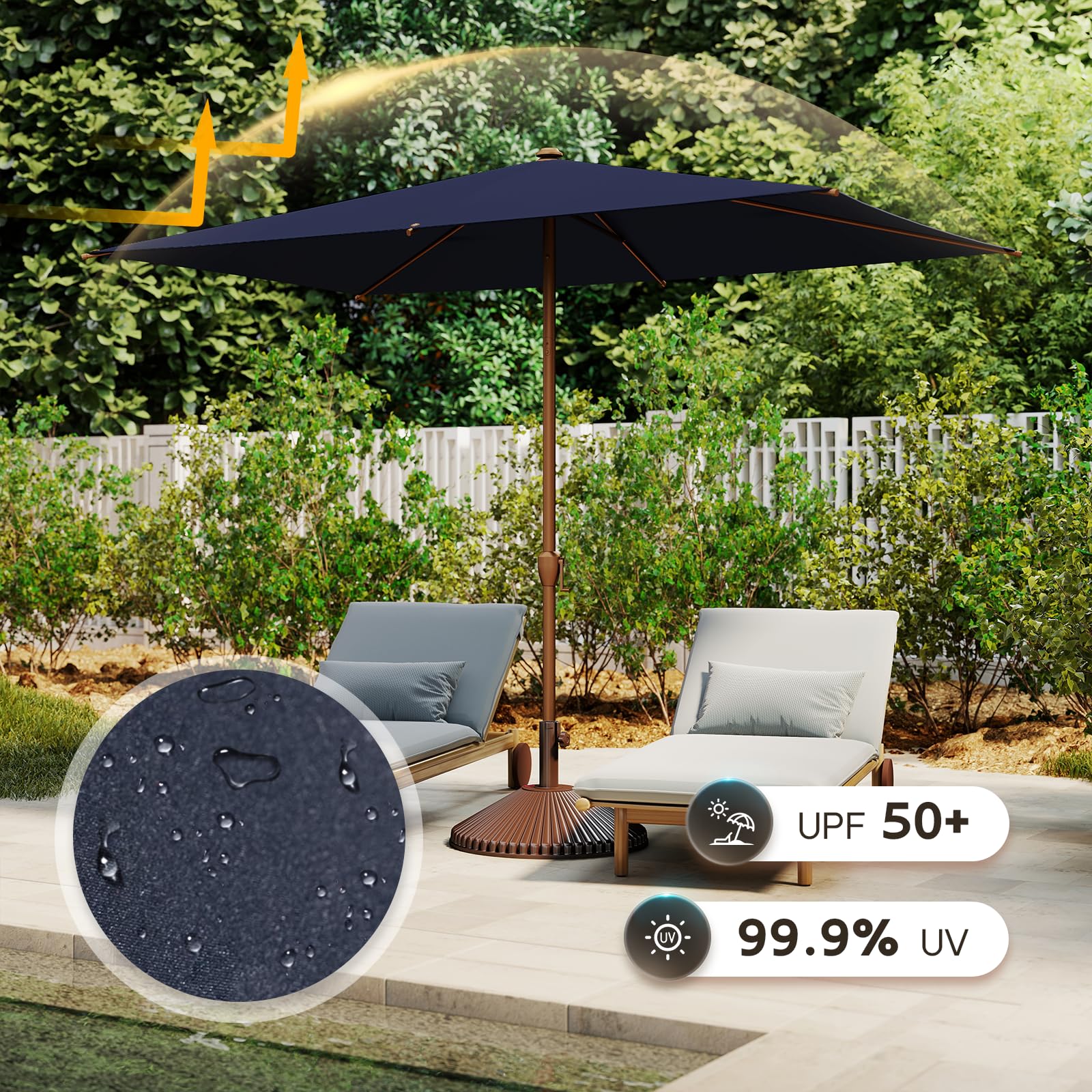 Abba Patio 6.5FT Outdoor Patio Umbrella Outdoor Table Umbrella with Crank Market Umbrella 6 Sturdy Ribs UV Protection Waterproof and Push Button Tilt for Garden Deck Backyard Pool,Dark Blue : Clothing