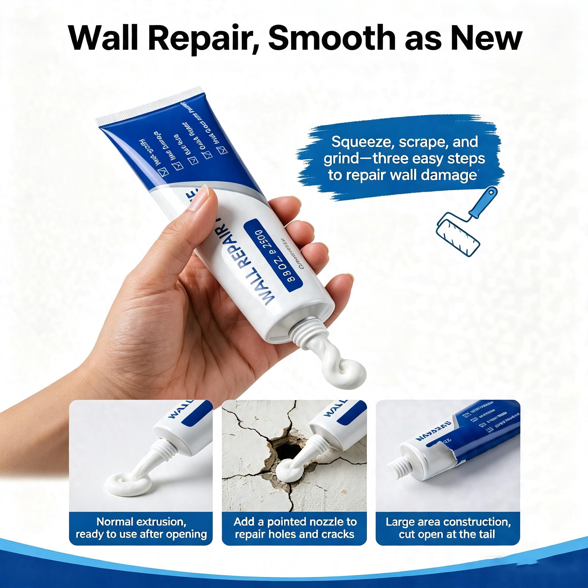 Stucco per riparazione pareti per fori e crepe (5pcs) | Questo kit fai-da-te include un raschietto e della carta vetrata, per riparare facilmente fori, crepe e ammaccature.