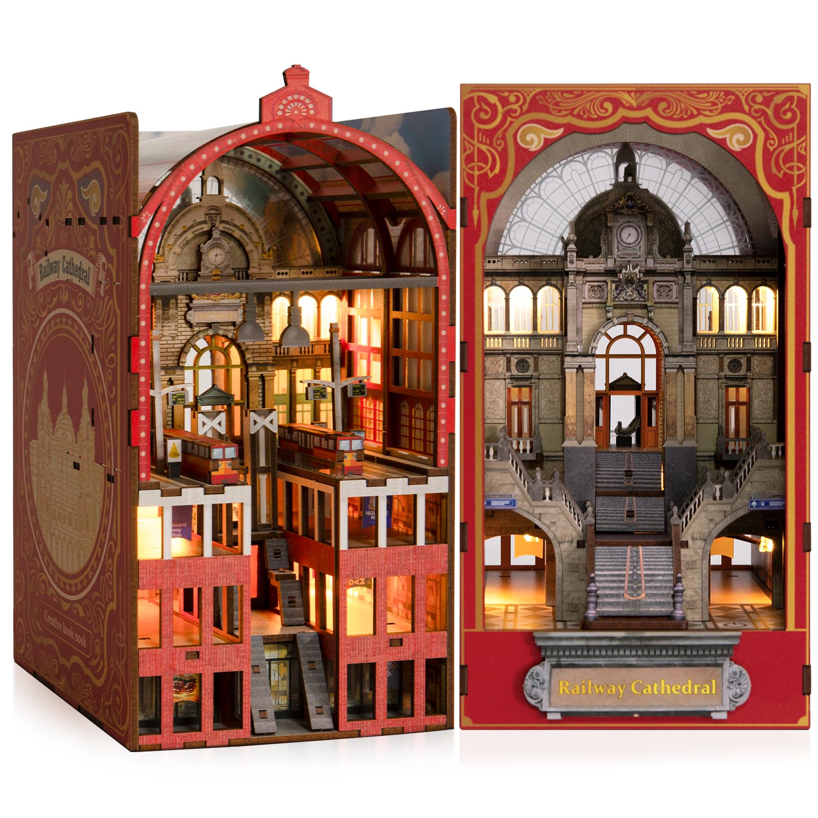 Book Nook Kit DIY Dollhouse Book Nook Miniature Kit for Bookshelf Insert Decor Crafts for Adults Teen Halloween,Magic House Model Build with LED Light 3D Puzzle Bookshelf Insert Decor Magic Night