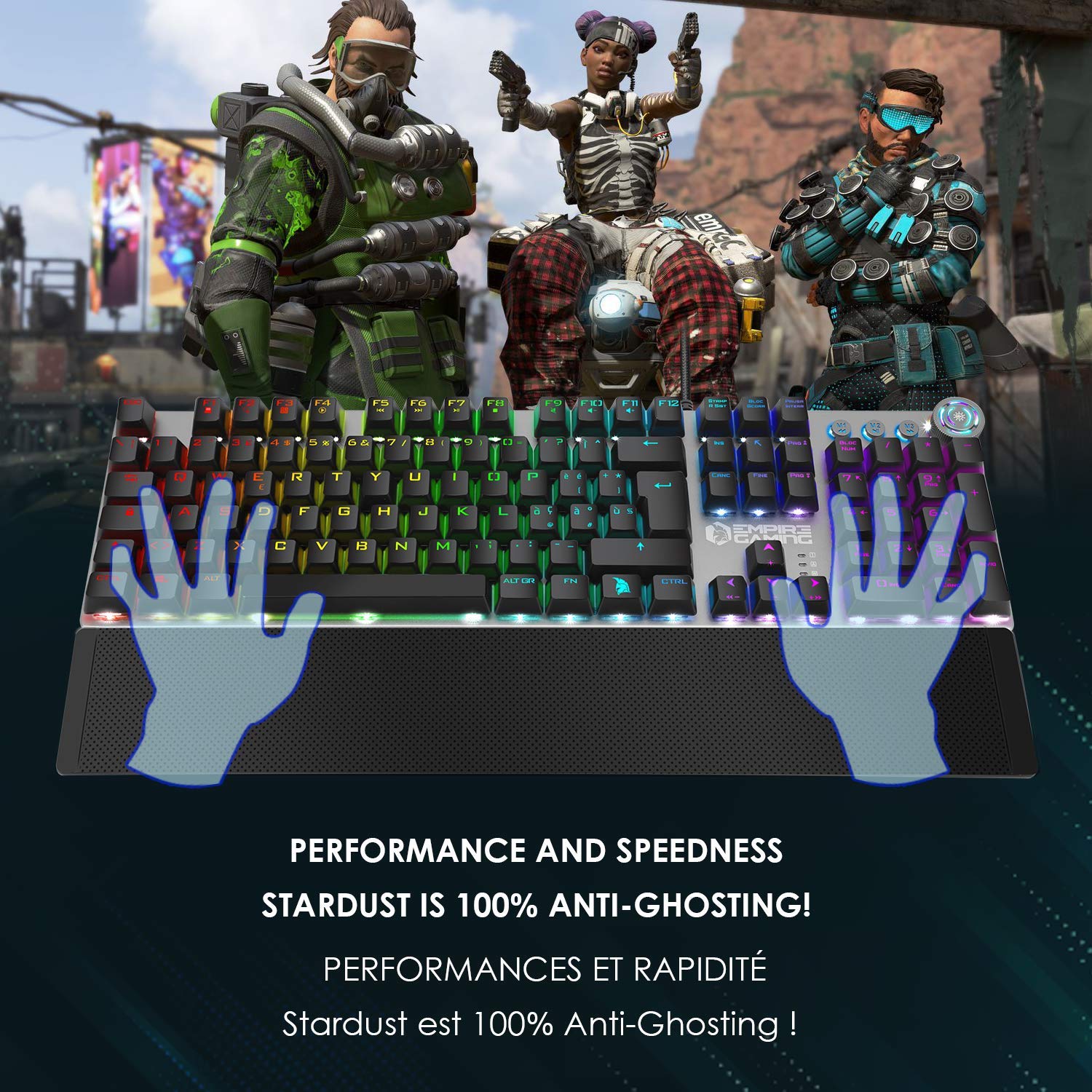 EMPIRE GAMING – STARDUST Tastiera Gaming – Tasti Opto-Meccanica – Retroilluminazione LED RGB – Gamer Software programmazione - Poggiapolsi amovibile (QWERTY, Italiano)