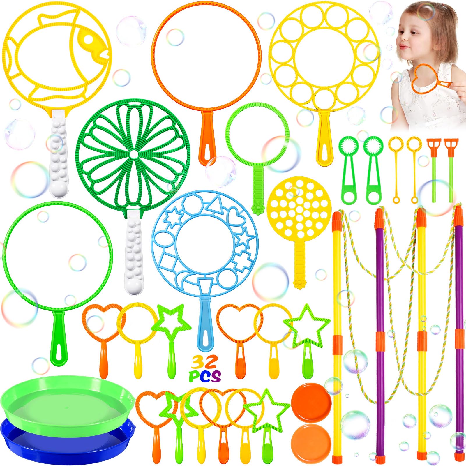 32Pcs Kit de Soplado de Burbujas, Kit de Varita de Burbujas, Juego de Burbujas de Jabón, Kit de Burbujas de Jabón para Actividades al Aire Libre, Fiestas de Cumpleaños, Juegos Infantiles