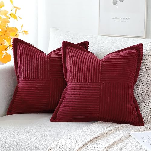 Miniatura 3 de OTOSTAR Juego de 2 fundas de almohada de pana con empalme, súper suaves, estilo bohemio, a rayas, decorativas, con textura, para sofá, cama, sala de