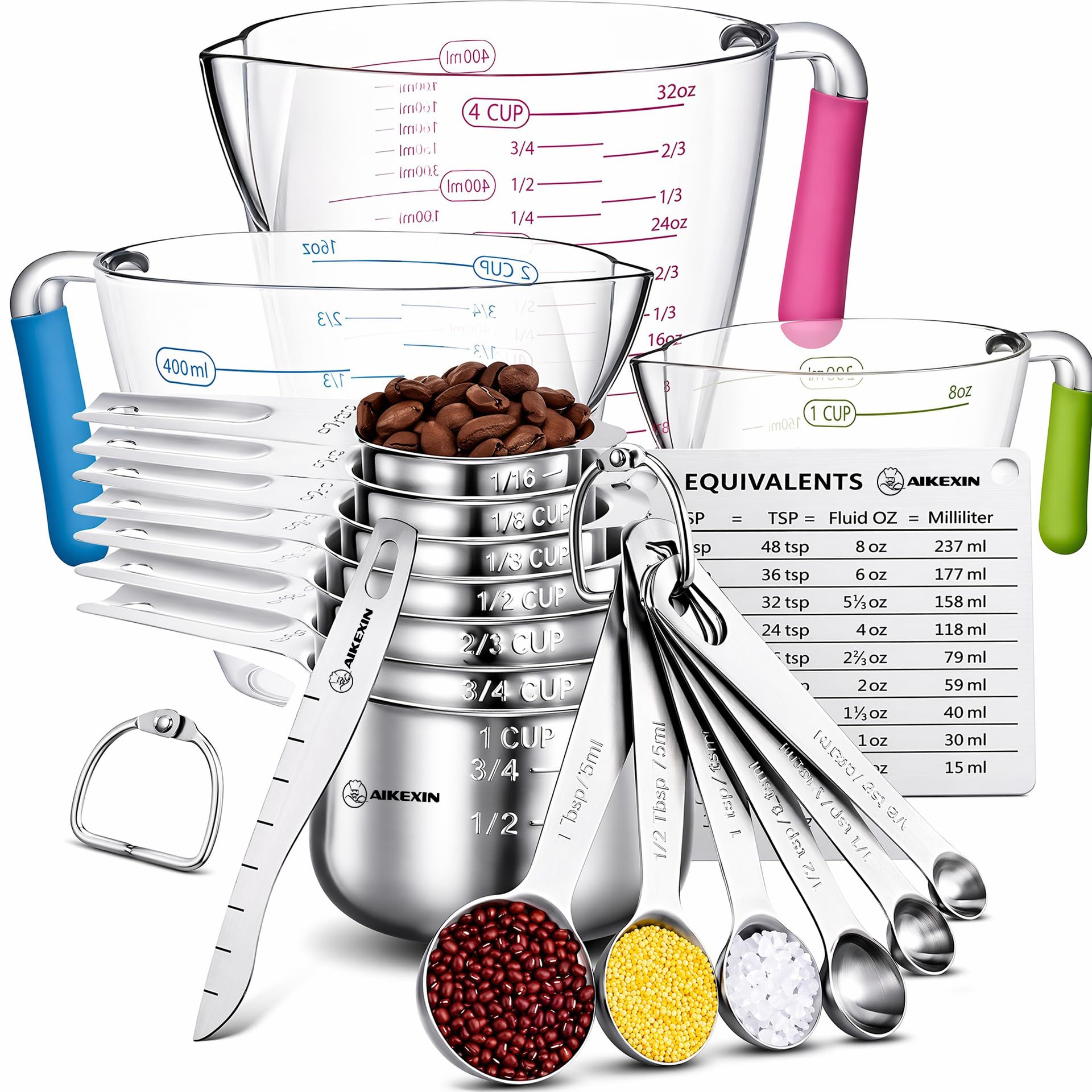 AIKEXIN Stainless Steel Measuring Cups &amp; Spoons Set, Precision Baking Tools